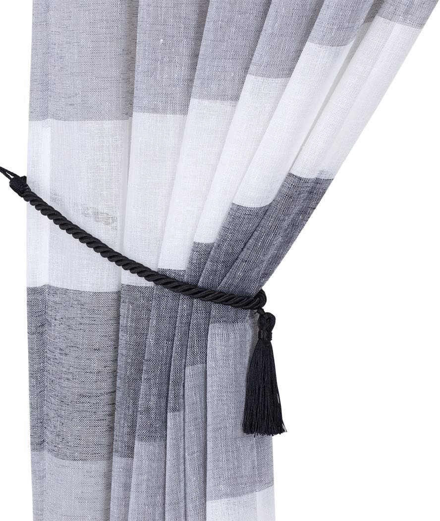 Home Queen Decorative Tassel Rope Tie Backs for Window Curtain, Hand Knitting Buckle Cord Drapery Tieback, Set of 2, Black