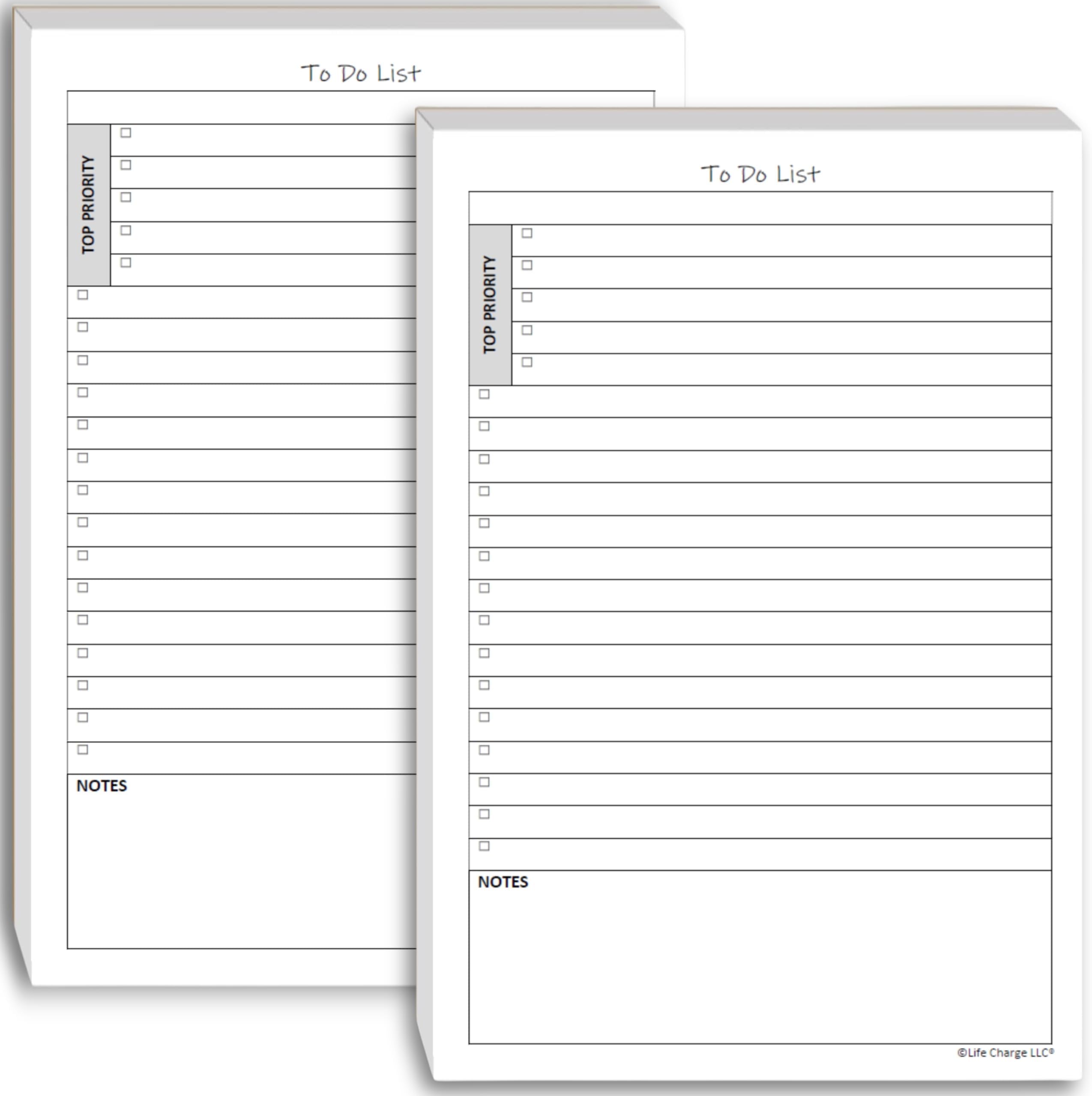 TO DO List Notepads (2 Pack, 50 Pages Each) Planner Pads. ToDo Checklist w/Priority & Note Sections. Organize & Track Projects, Clients or Daily Tasks. 5.5 X 8.5, A5 Sheets. Made in the USA.