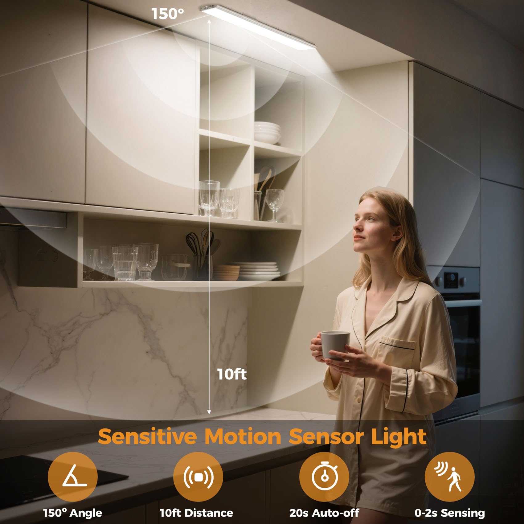 Yacoto Under Cabinet Lighting Wireless, 3 Pack 54 LED Motion Sensor Light Indoor 3 Color Dimmable Rechargeable Battery Operated Motion Activated Under Counter Lights for Kitchen Closet Stairs Home