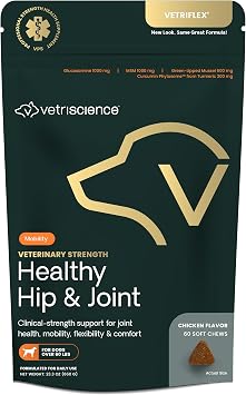 VETRISCIENCE Veterinary Strength Healthy Hip & Joint Chews - Joint Health Supplement for Dogs Over 60 Pounds - Supports Mobility & Flexibility in Large Dogs - 60 Count
