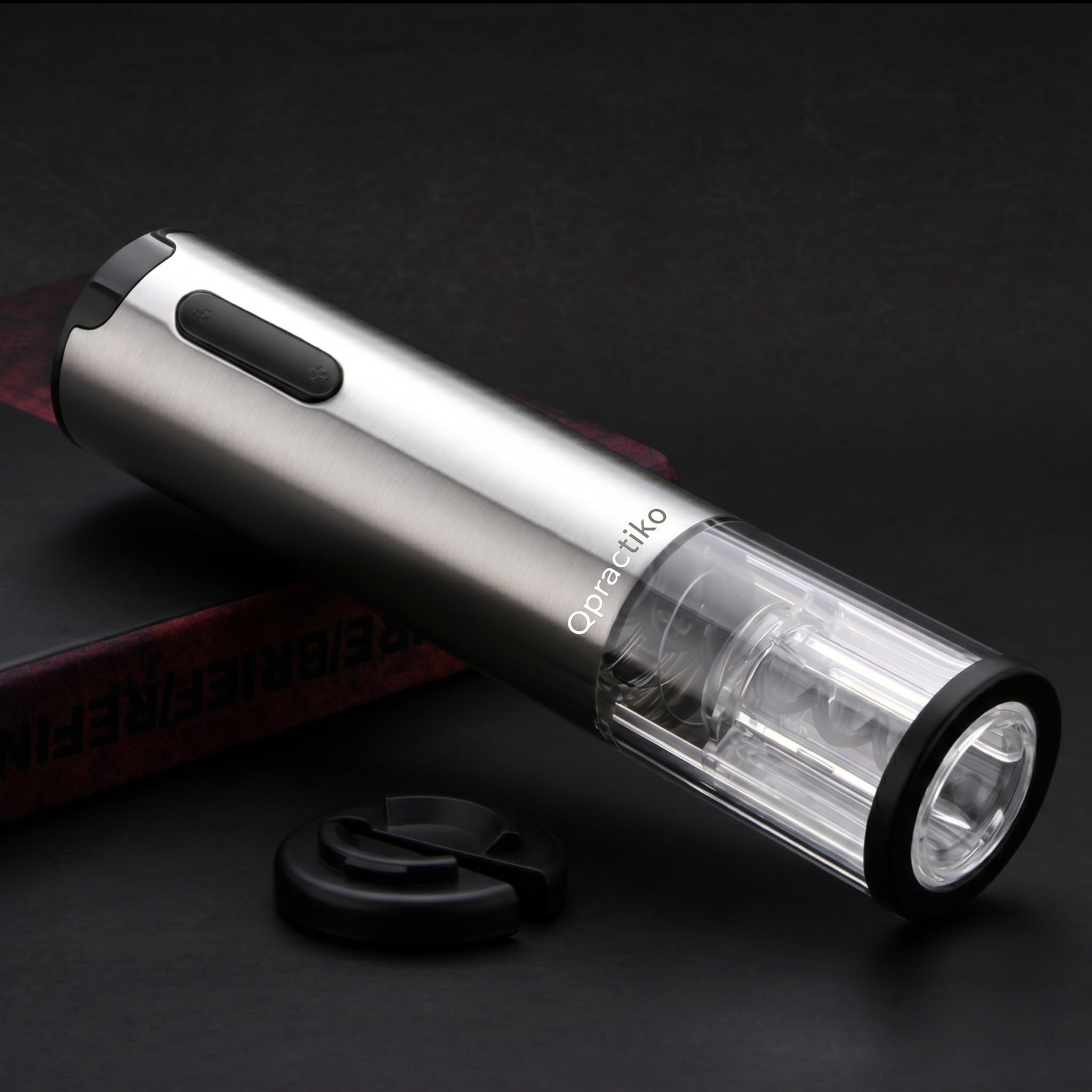 Tire-bouchon électrique rechargeable en acier inoxydable | LED, Chargeur USB, Coupe-capsules inclus, Batterie au lithium, Jusqu'à 70 bouteilles