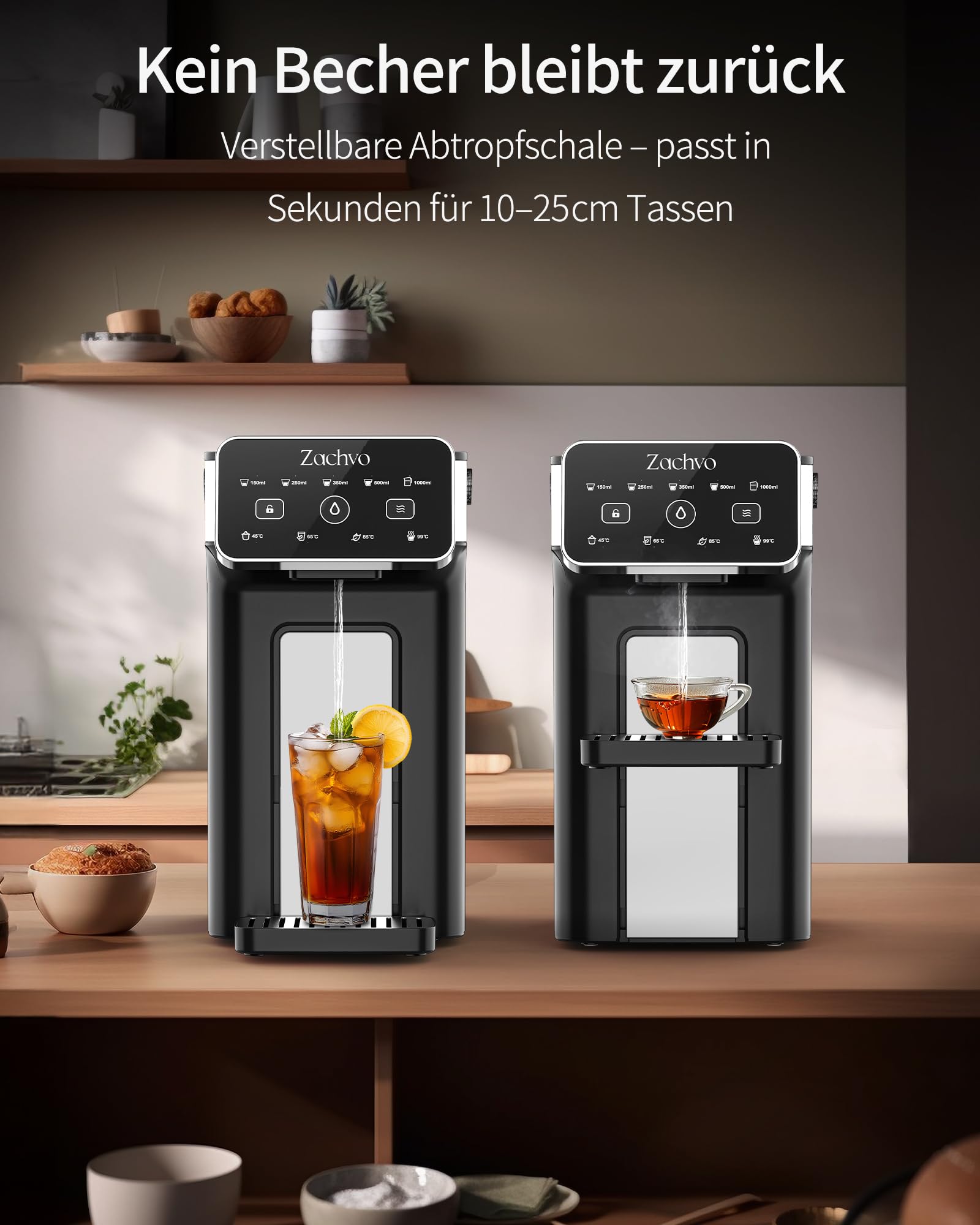 Heißwasserspender KEI906 – 2600W, heißes Wasser in Sekunden, 4 Temperaturen & 5 Wassermengen, 3L Tank, kompakt für Küche & Büro, kompatibel mit BRITA-Filtern (Filter separat erhältlich)-Schwarz