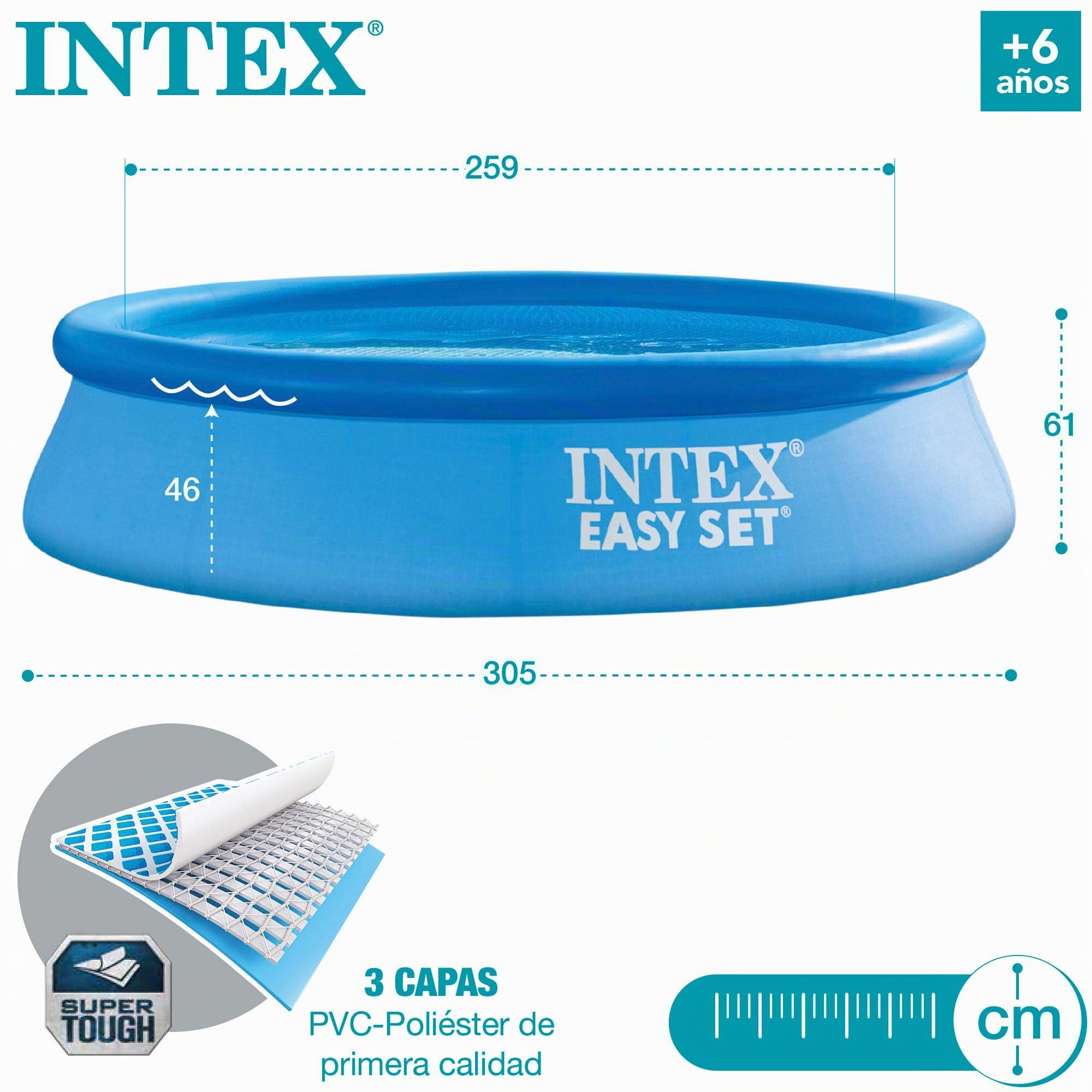 Intex 55239 - Piscina hinchable, Ø305x61 cm, 3.077 litros, Piscina redonda, Con depuradora cartucho, 1.250 litros/hora, filtro cartucho tipo H, Para 3 personas