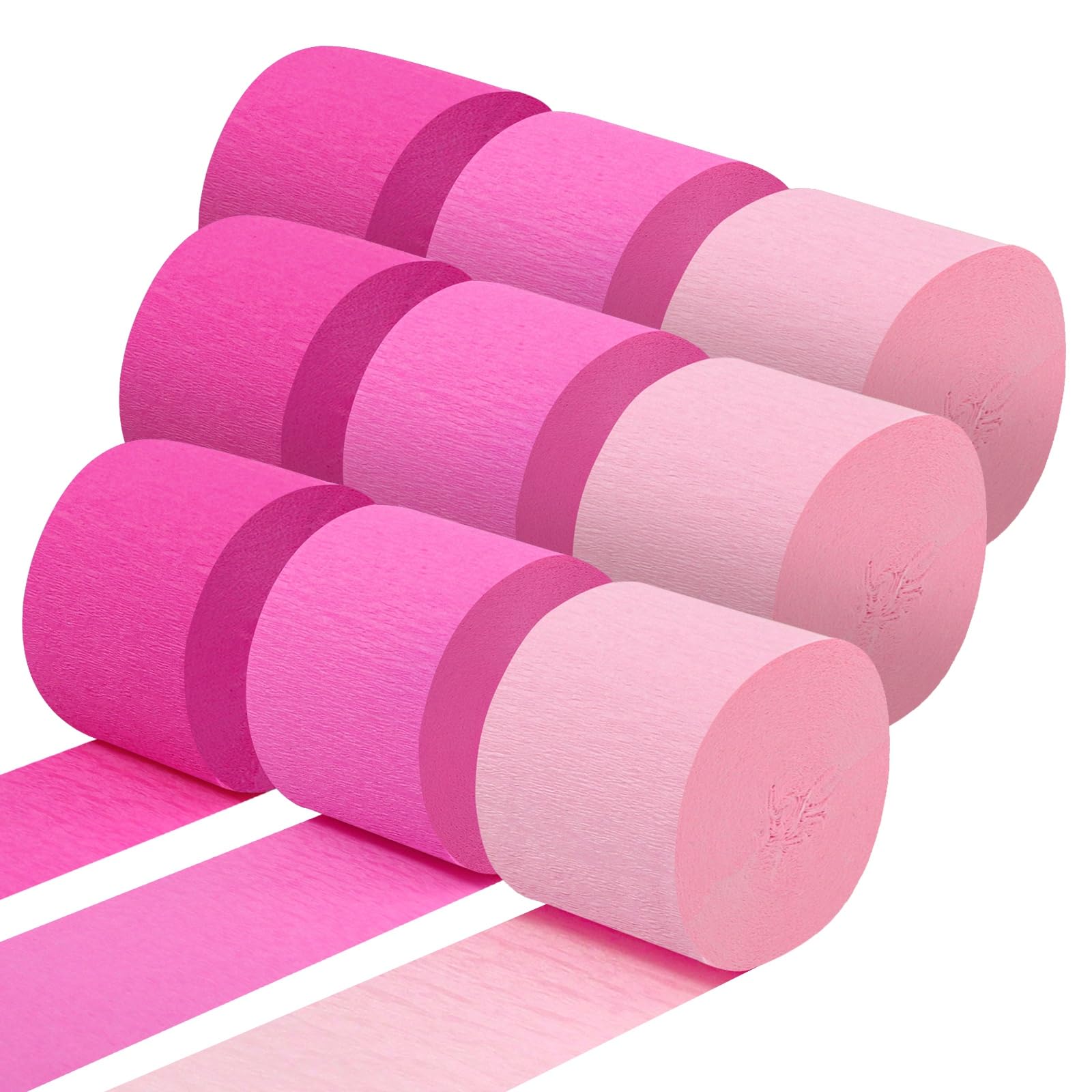 Pink Crepe Paper Streamers 9 Rolls 738ft, Pink Streamers Birthday Decorations for Wedding Baby Shower Holiday Party Decor, 1.77 Inch x 82 Ft/Roll
