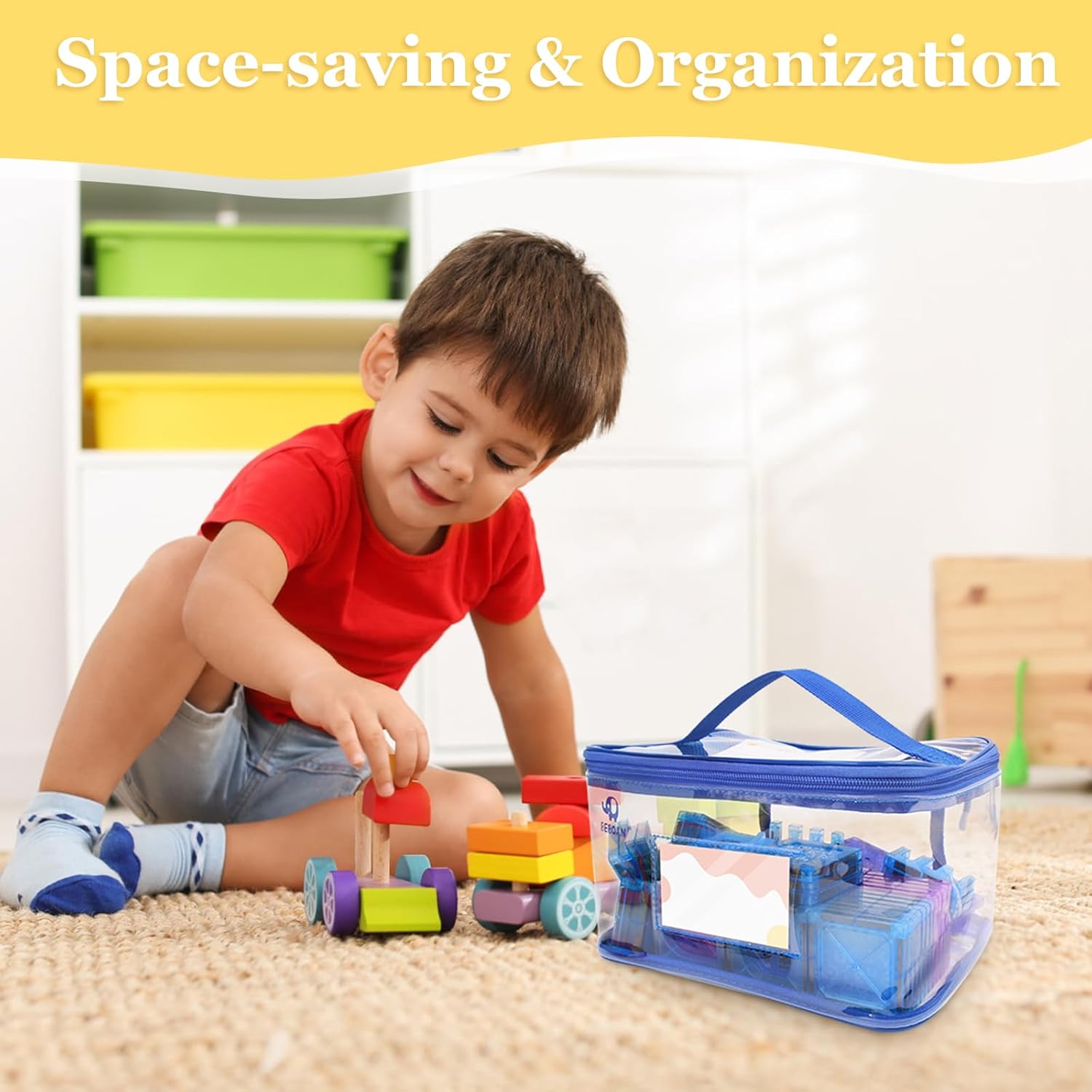 BEBOAN 6 Packs Storage Bags Organizer Jewelry Clothing Storage for Family Members, Travel Waterproof Container for Clutter and Other Little Items, Reusable Clear PVC Organizing Case Bags Blue