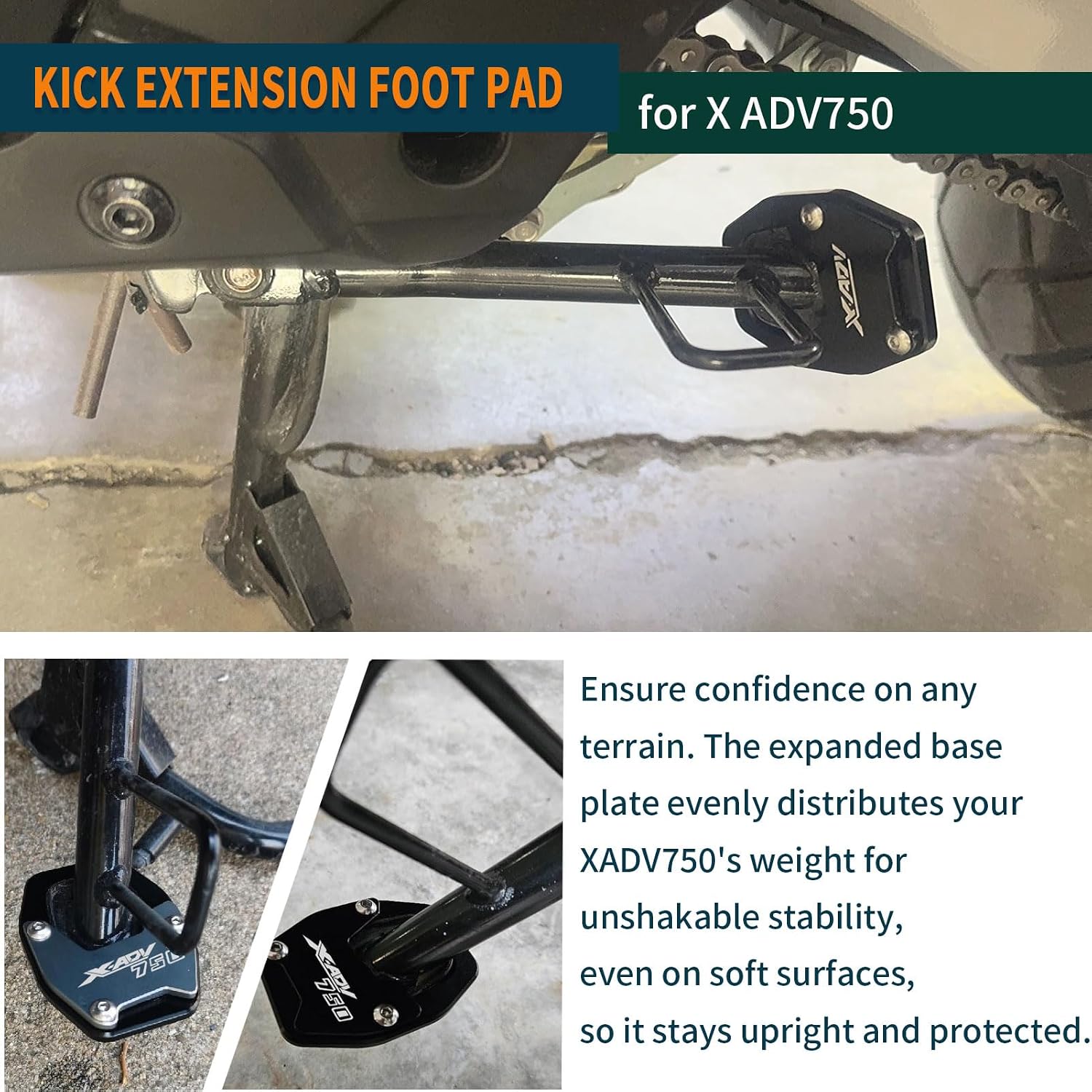 Motorcycle CNC Kick Extension Foot Pad Replacement for HO&N&DA X ADV750 X-ADV 750 XADV 750 Accessories 2021-2024 Side Stand Enlarger Plate Extender (Black)