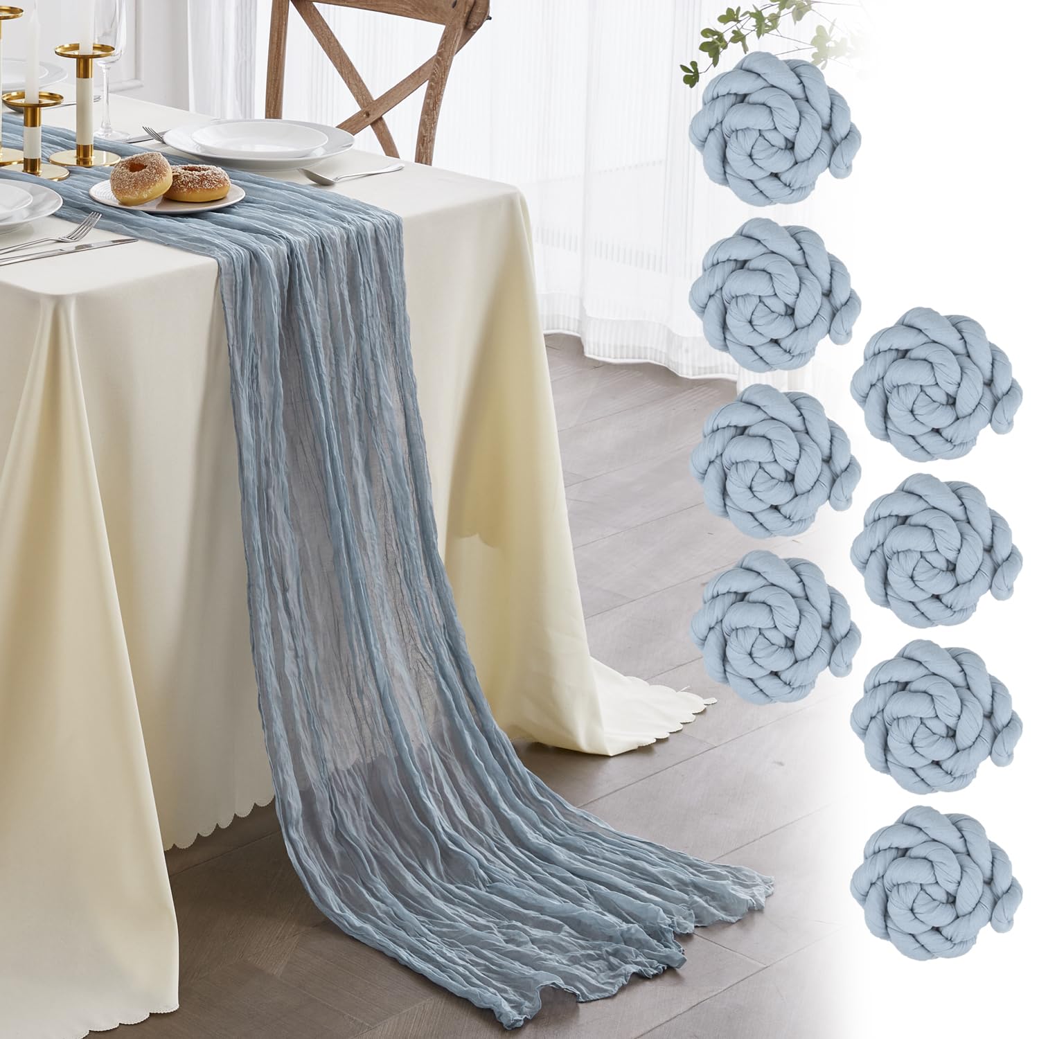 Nialnant Seihtuch-Tischläufer, 3 m, Boho-Gaze-Tischläufer, rustikaler Käsetuch, Tischläufer für Hochzeitsdekoration, Brautparty, Urlaub, Party, 88 x 305 cm, 8 Stück