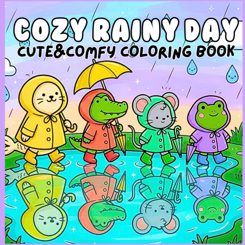 Cozy Rainy Day: A Cute & Comfy Coloring Book - Adorable Animals in Rainy Day Adventures for Kids and Adults