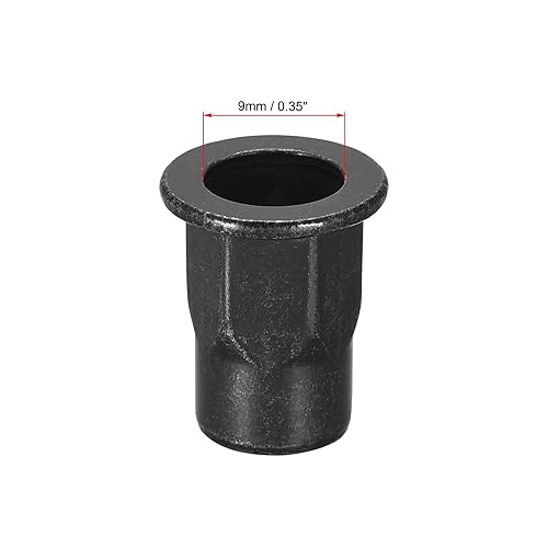 Miniatura 3 de uxcell Tuercas de remache M6, rosca media hexagonal de acero al carbono galvanizado cabeza plana roscada tuerca de inserción negra 50 piezas