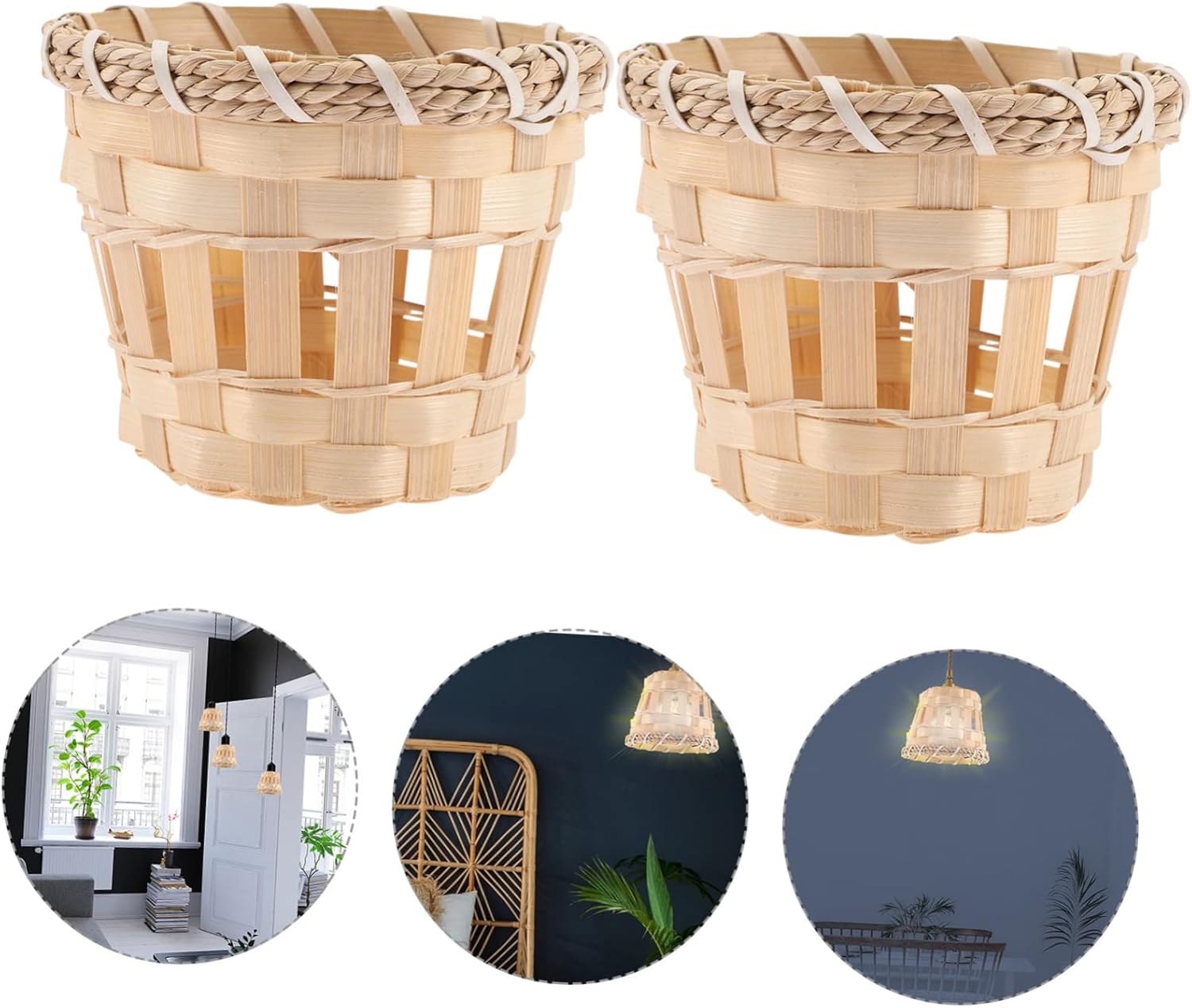 16pcs Drum Lamp Shade Cover Handwoven Natural Material Ceiling Light Cover for Indoor Decoration Easy Installation Warm Romantic Lighting