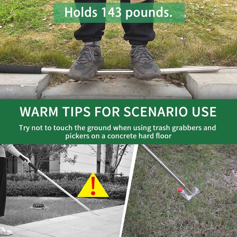 Miniatura 4 de Recogedor de basura, recogedor superior de hojas de 62 pulgadas, punta de acero inoxidable de alta resistencia, ligero y refuerzo, recogedor de