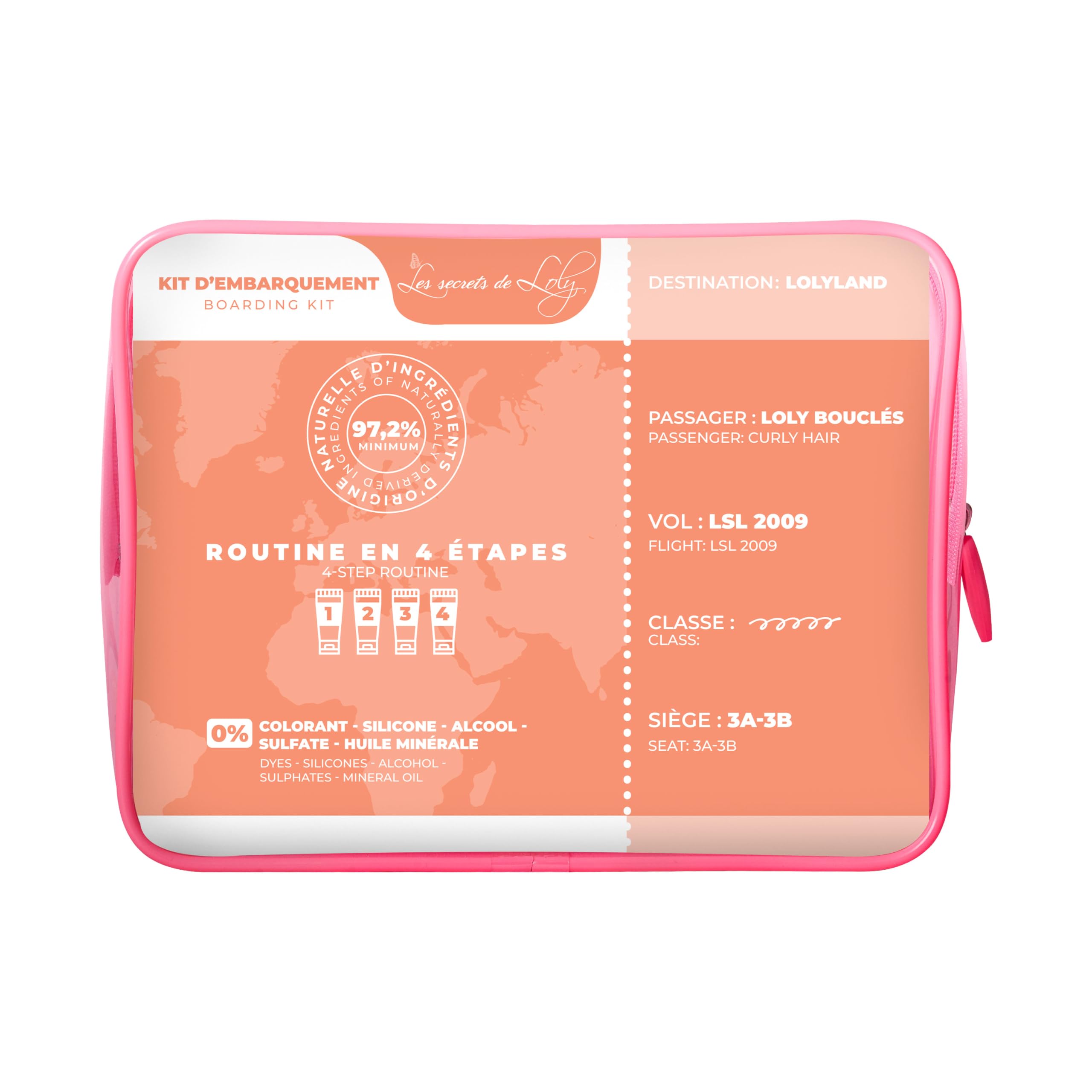Les Secrets de Loly - Trousse de Voyage Cheveux Bouclés – 4 Soins 100ml – Shampooing + Après-Shampooing + Leave-in + Gelée – Format Cabine