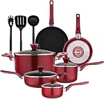 NutriChef 13-Piece Non-Stick Kitchen Set - PTFE/PFOA/PFOS Free Heat Resistant Kitchen Utensils with Pots, Pans, Pans, Gratin Dish, Lids, Ladle, Fork, Strainer