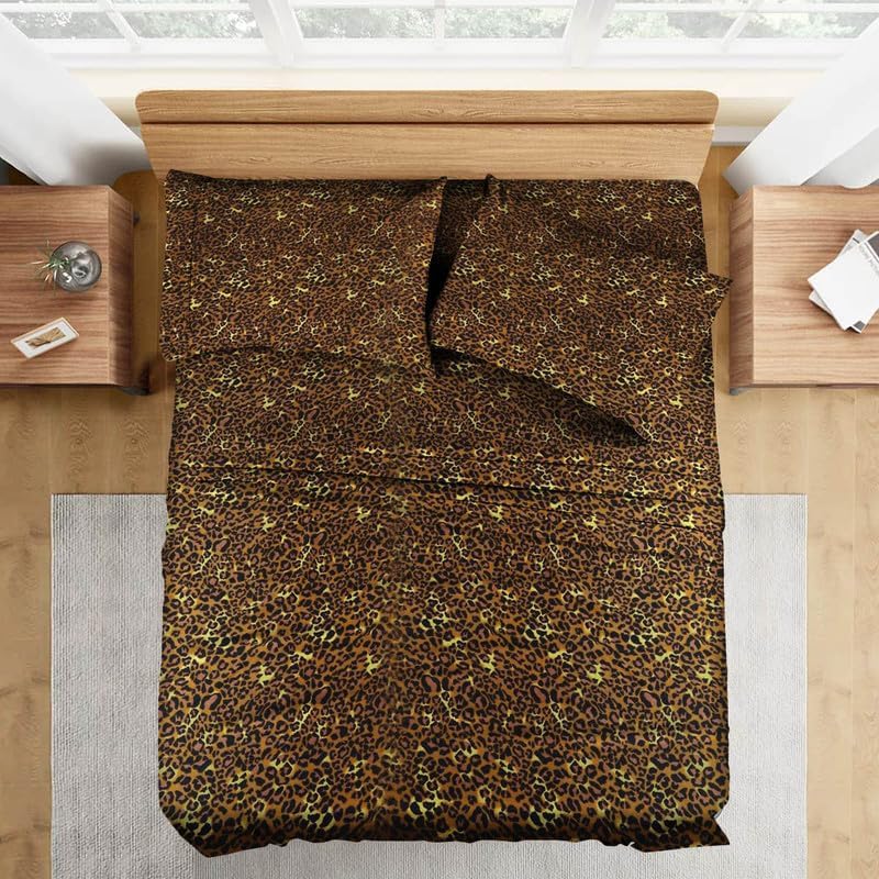 4-Piece Luxury Sheet Set | 100% Pima Cotton | 600 TC | Deep Pocket Fits Upto 30" | Ultra-Soft & Breathable Bedding | Queen Size, Leopard Print