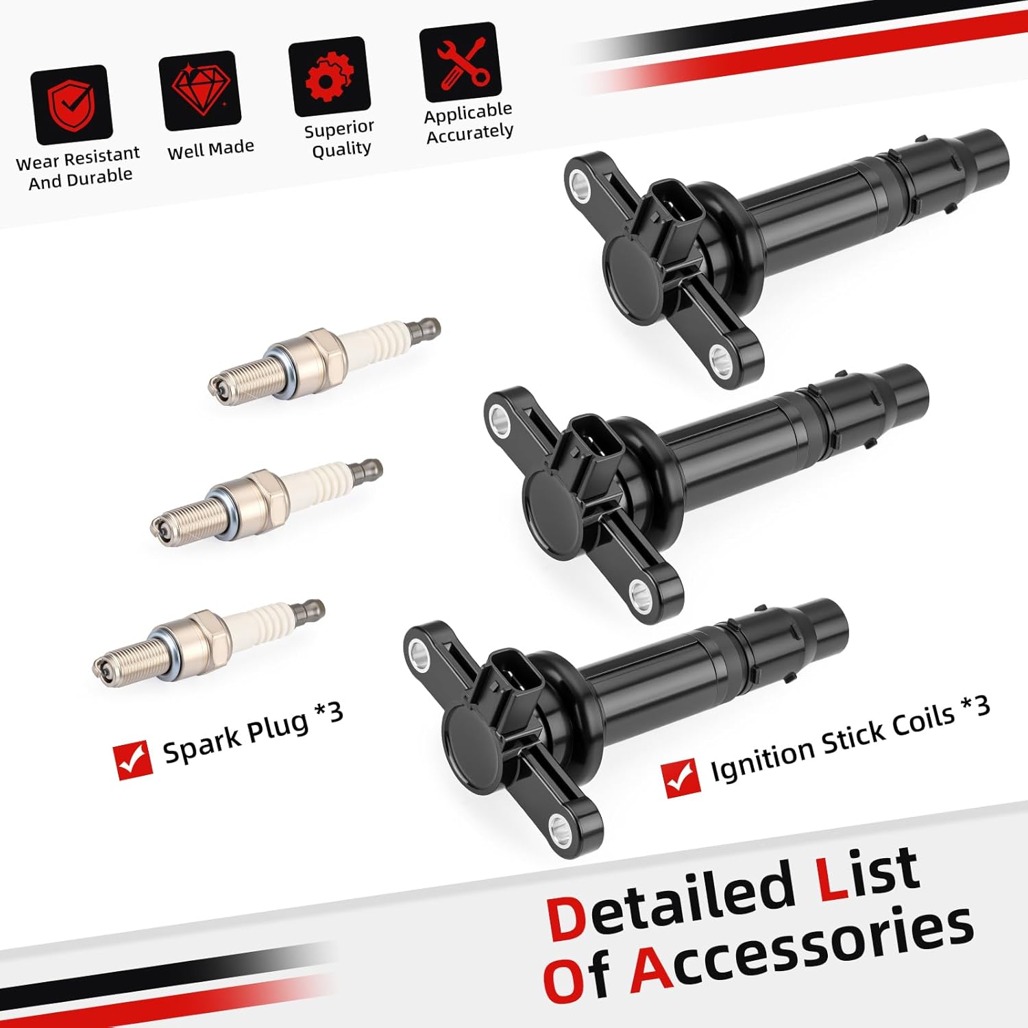 3x Ignition Stick Coils & Spark Plug For Yamaha 2016-2024 YXZ1000R SS SE 2HC-82310-00-00