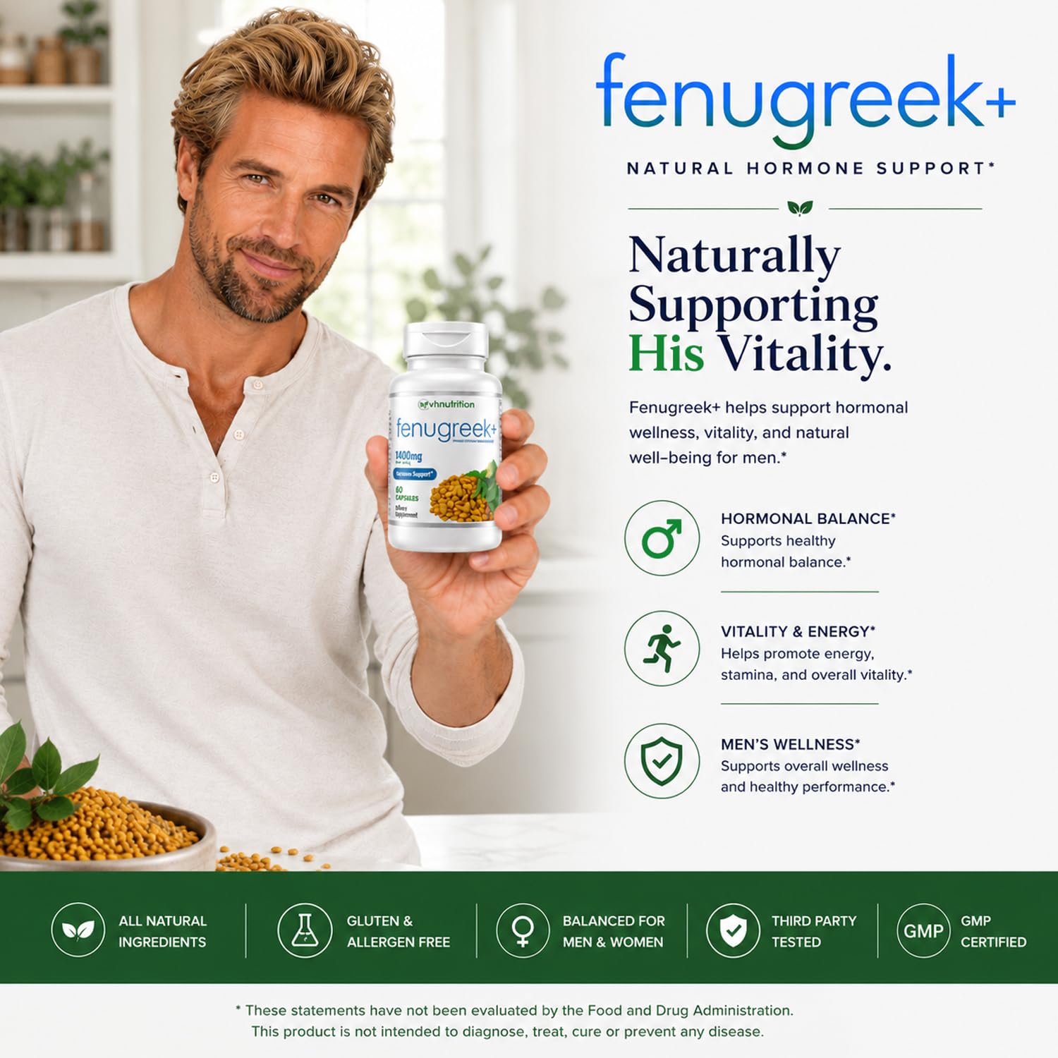 VH Nutrition Fenugreek+ 1400mg Capsules for Men & Women, 60 Count — Amazon image 5