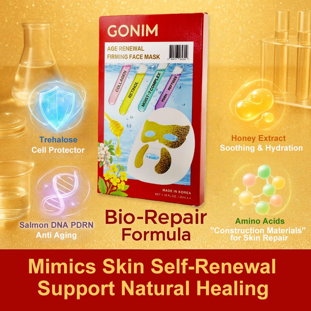 GONIM Korean Face Mask with Integrated Under Eye Patches Eye Mask - PDRN,Collagen Face Mask,Retinol & Caffeine, Hydrating Face Masks Skincare Gifts for Women Anti Aging Skin Care 1.18ozx8