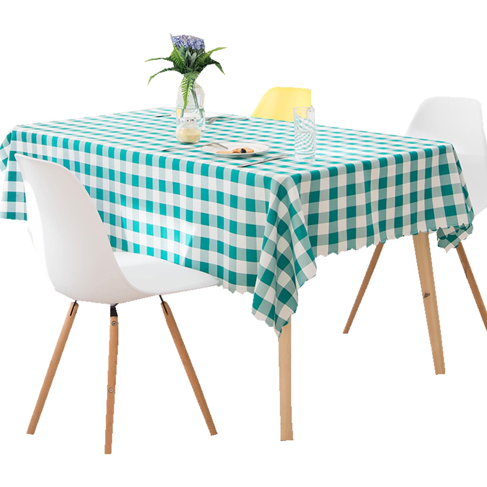 Nappe rectangulaire à carreaux verte 120x140 cm, linge de table élégant pour le salon