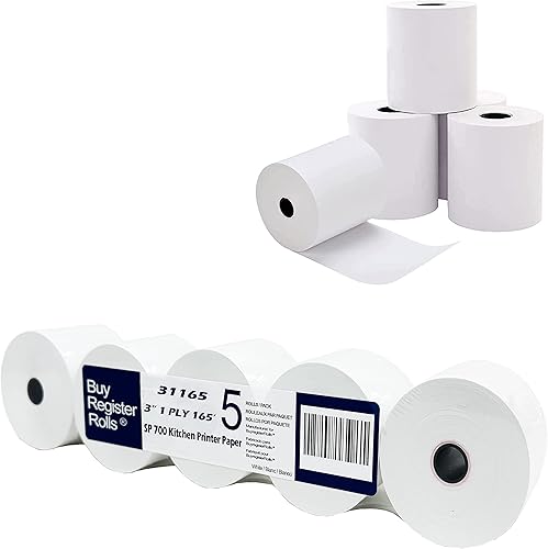 5 rollos 3 pulgadas x 165 pies papel de recibo de bonos de 1 capa POS para impresora de punto de servicio para Star SP700 07901 07706 2208340 m188b