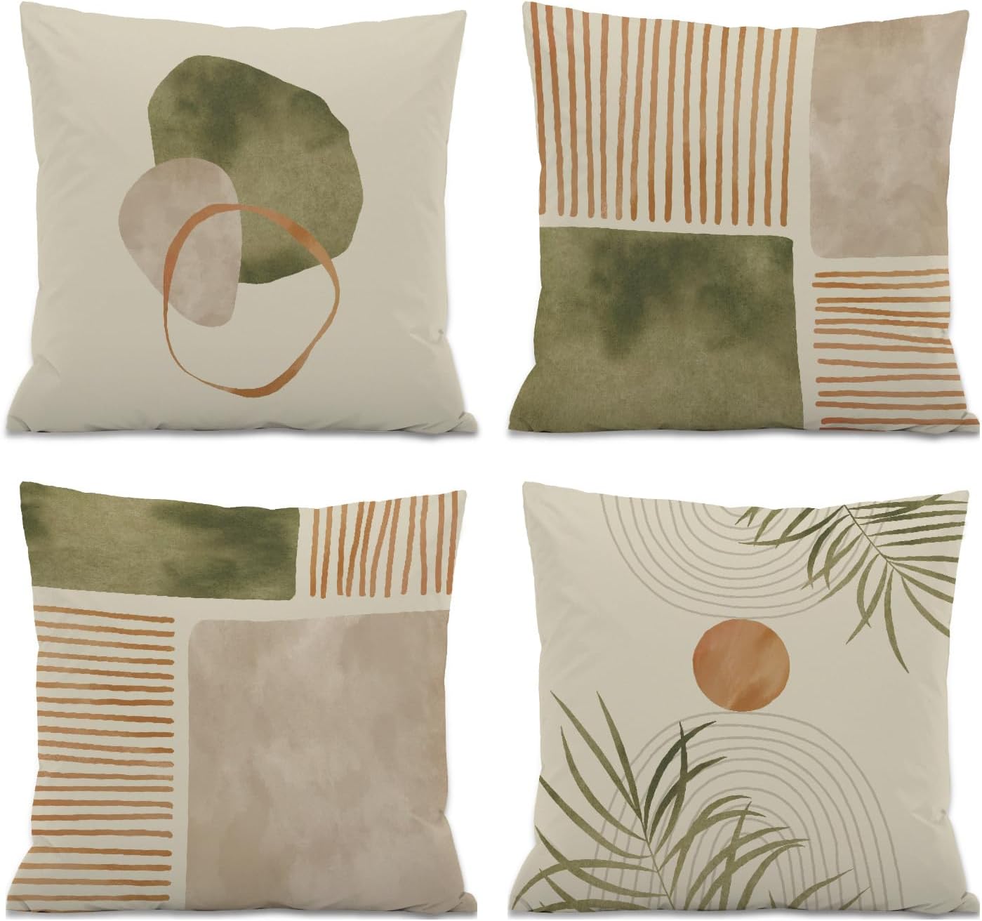 Abstract Minimalist Throw PillowCovers,Mid-Century Modern Geometric Sun Pillow Case Decor Set of 4,Bohemian Pillow Decorative for Home Living Room Bedroom Sofa,18x18 Inch