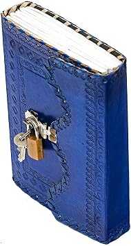 Leather Journal Large Writing Notebook Handmade Bound Vintage Journal For Women & Men with Lock/Semi-Precious Stone Gift For Art Sketchbook Book of Shadows 7x5 Inches
