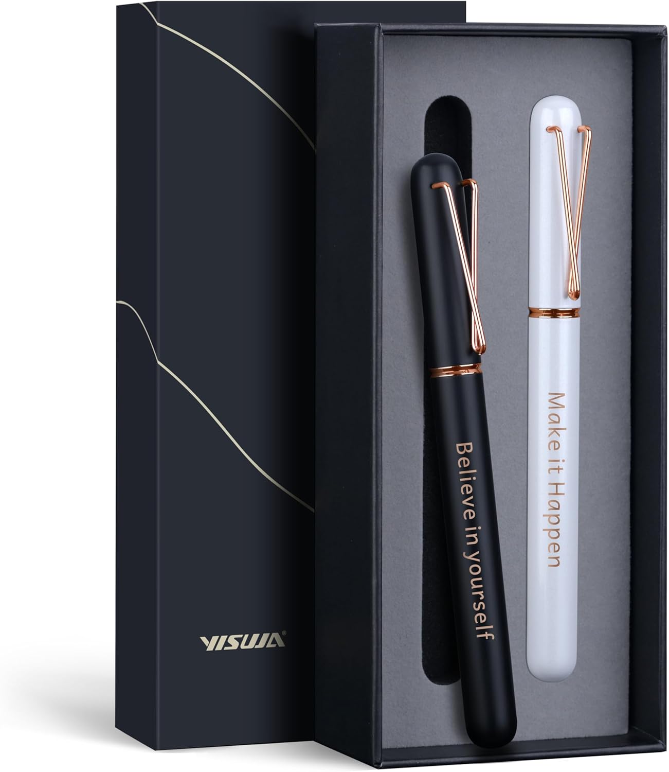 Gloss Luxury Rollerball Pen -2 Pack Inspirational Roller Ball Pen Gift,0.5mm Medium Point Black Ink Nice Office Pen,Motivational Writing Pen for Graduation,Fancy Metal Pens for Father&Mother