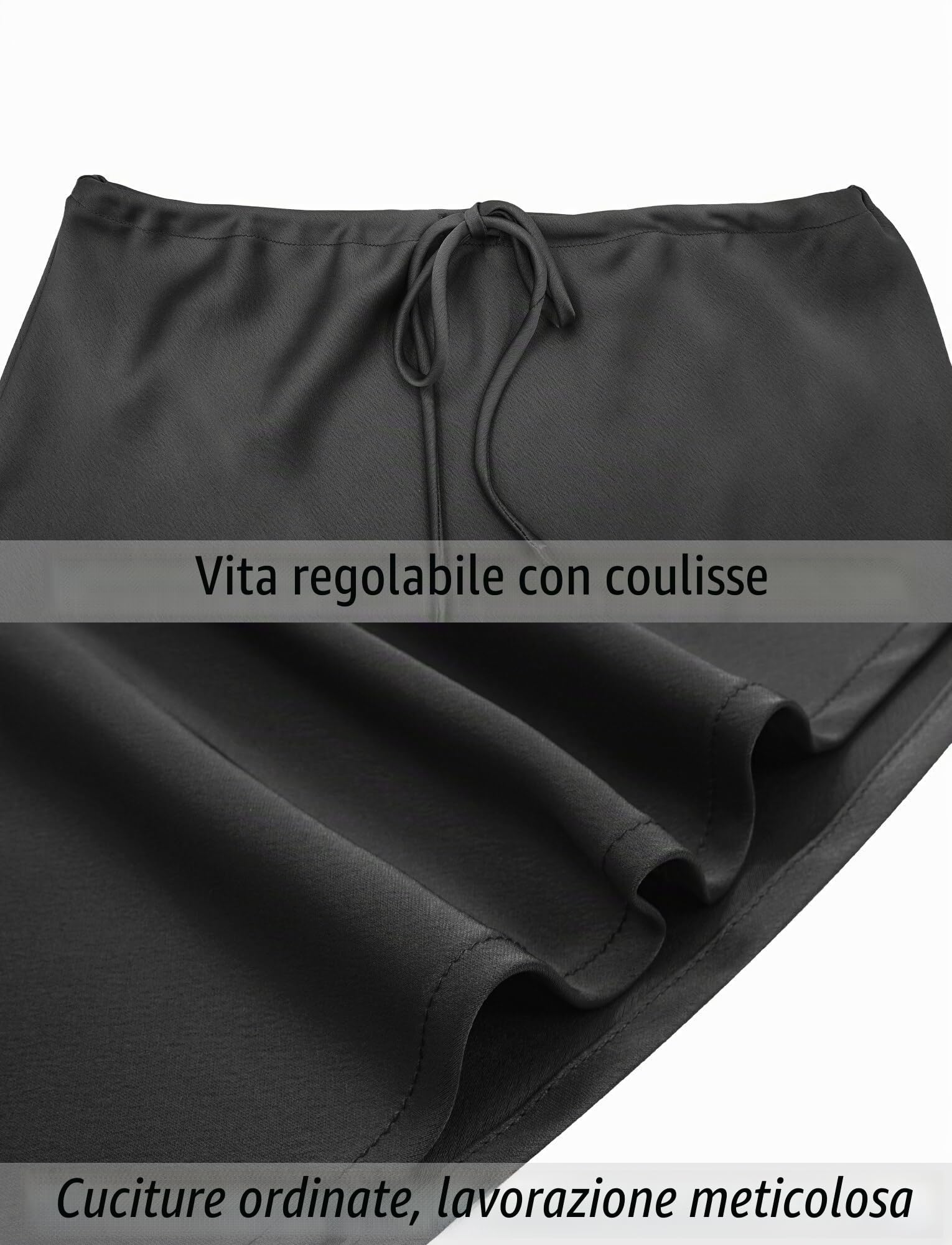 Maeau Gonna lunga da donna in raso, con coulisse, tinta unita, a vita alta, regolabile, a linea Causal, gonna in raso, attillata, per tutti i giorni, estiva, business, maxi gonna S-XL