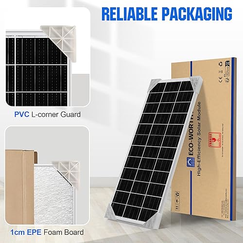Miniatura 4 de ECO-WORTHY Panel solar de 195 W, 12 V, monocristalino, módulo fotovoltaico de alta eficiencia, cargador de energía para cobertizos solares, toldos,