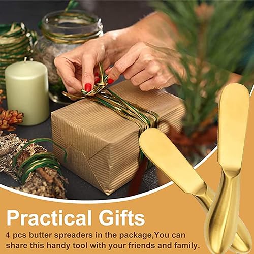 Miniatura 5 de HSHQING Juego de 4 cuchillos de mantequilla dorados, queso y mantequilla para uso en el desayuno en el hogar, cuchillos de lujo para condimentos de