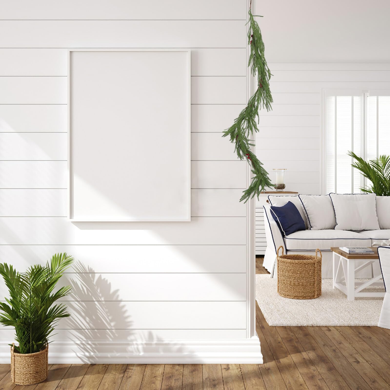 Realistische Norfolk Kiefer Girlande Weihnachtliche Künstliche Tisch Treppendeko Soft-Touch Faux Greenery für Innenbereich Vielseitige Festliche Mantel Wandverzierung