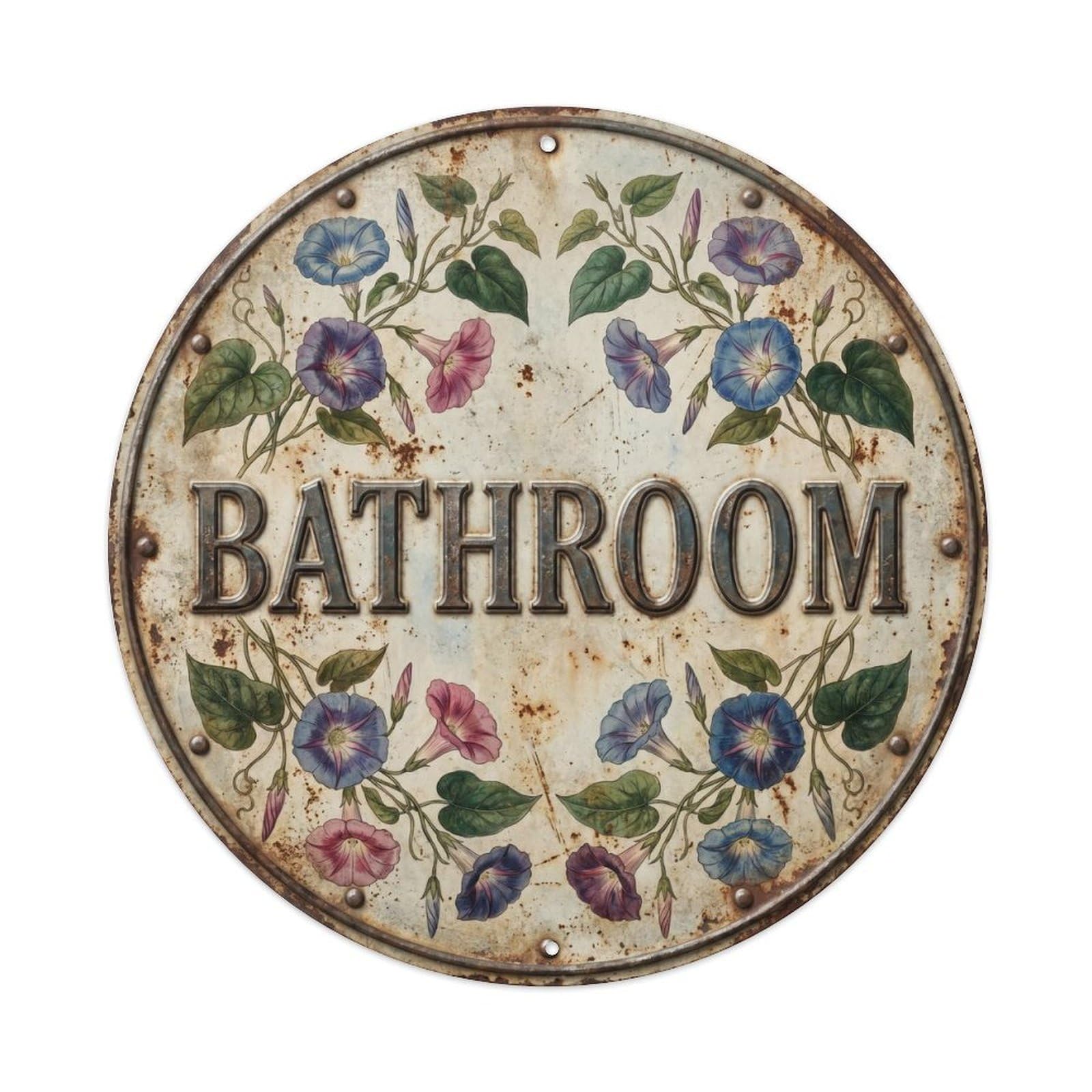 Bathroom Botanical Floral Room Label Morning Glory Metal Tin Sign