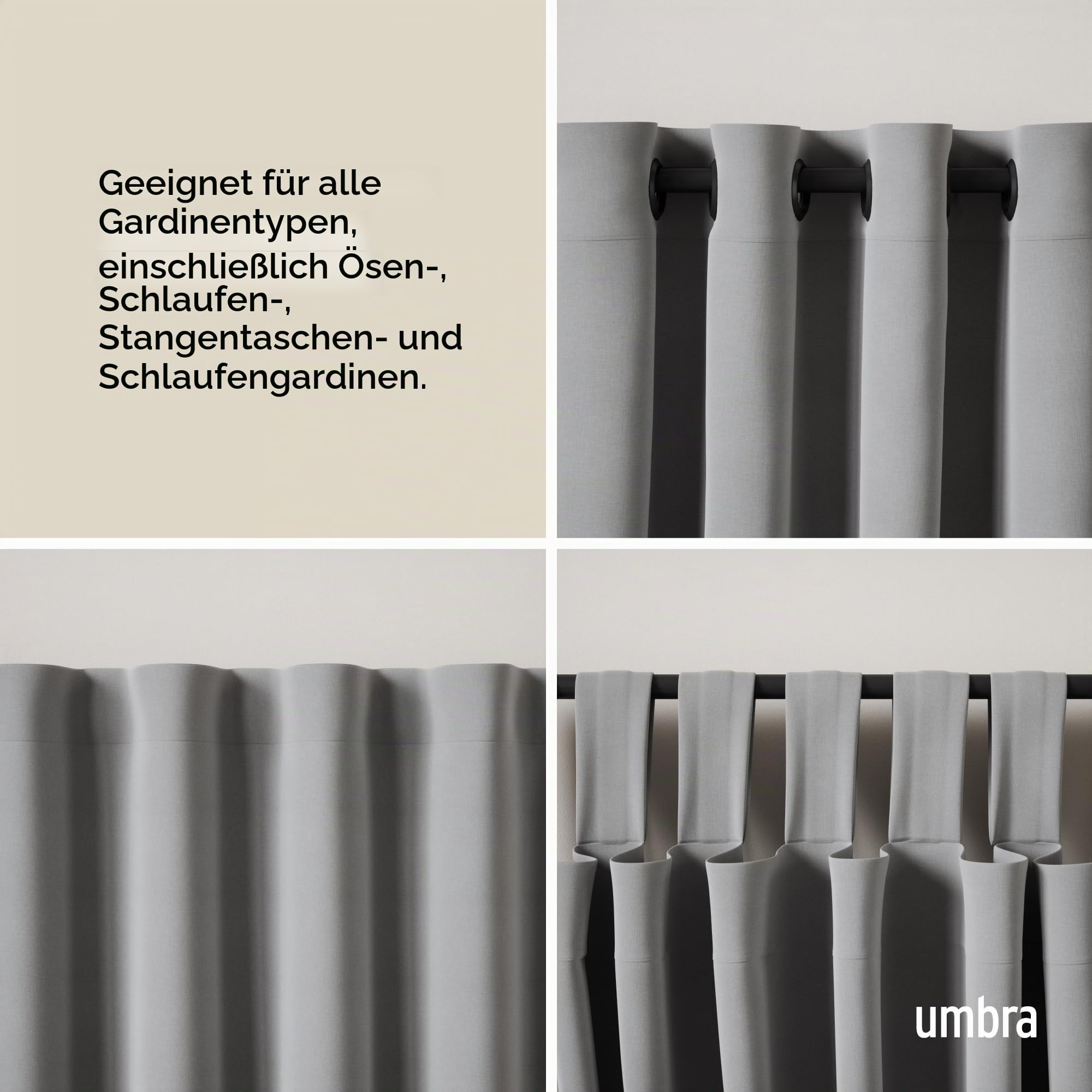 Umbra Bellwood Gardinenstange, Ausziehbar, 107-305 cm, D25mm, Weiss/Natur | Stahl mit Holzendstücken, Komplettes Set mit Wandhalterung und Befestigungsmaterial, belastbar bis 10 kg, einfache Montage