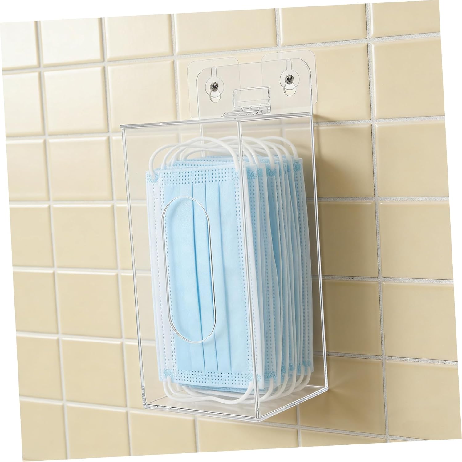 Face Mask Storage Box and Front Dispensing Slot Wall Mounted Acrylic with Openable Top Cover Shatter-Resistant and Space-Saving Mask Holder Case for Industrial Settings