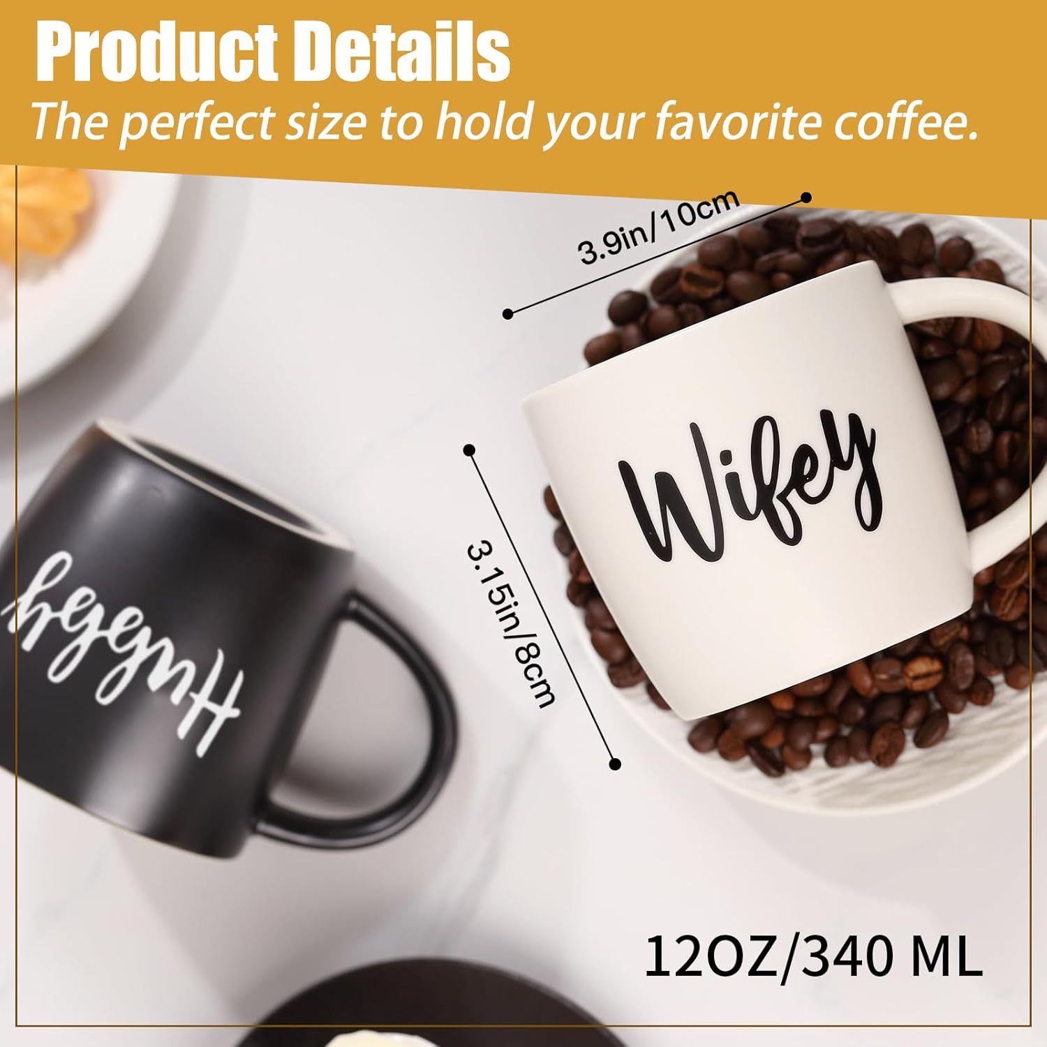 Wedding Gifts for Couples 2026, Wifey Hubby Mugs Set of 2 Coffee Mug, Bridal Shower Gift, Mr and Mrs Coffee Mug, Wedding Couples Gift for Bride Groom，Engagement Gifts - Image 3
