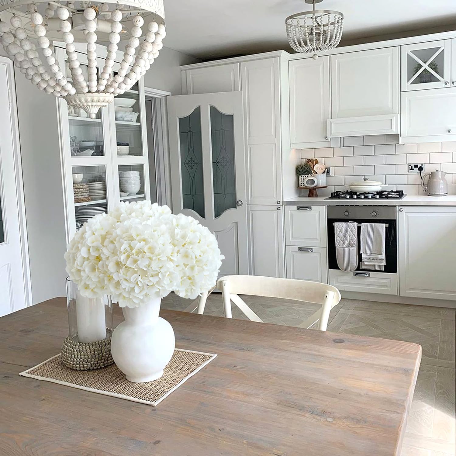 White Hydrangea Artificial Flowers, 4Pcs 22" Large Lifelike Faux Silk Flowers, Full Fake Artificial Hydrangeas with Stems for Bouquet Table Centerpieces Home Outdoor - Image 8