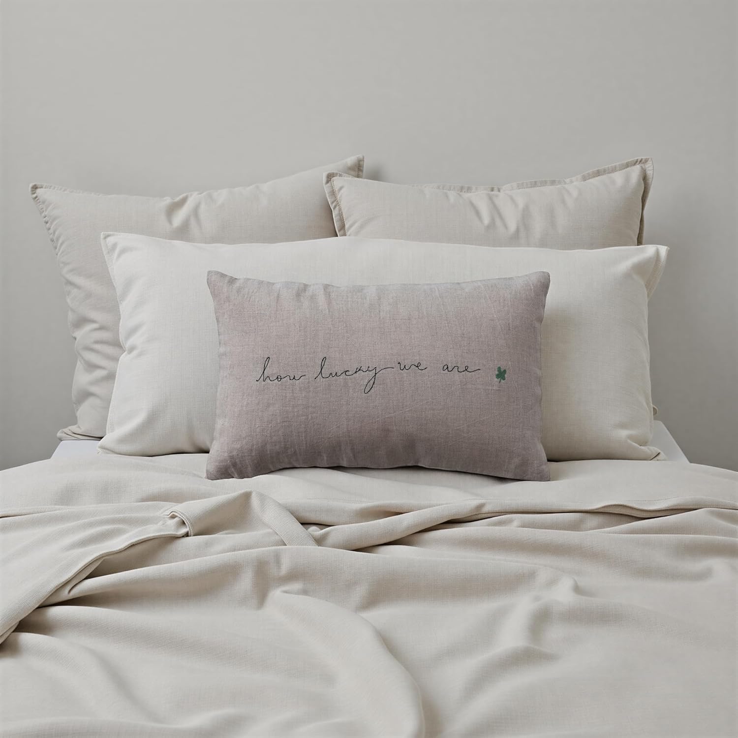 Creative Co-Op How Lucky We are Embroidered Lumbar Pillow