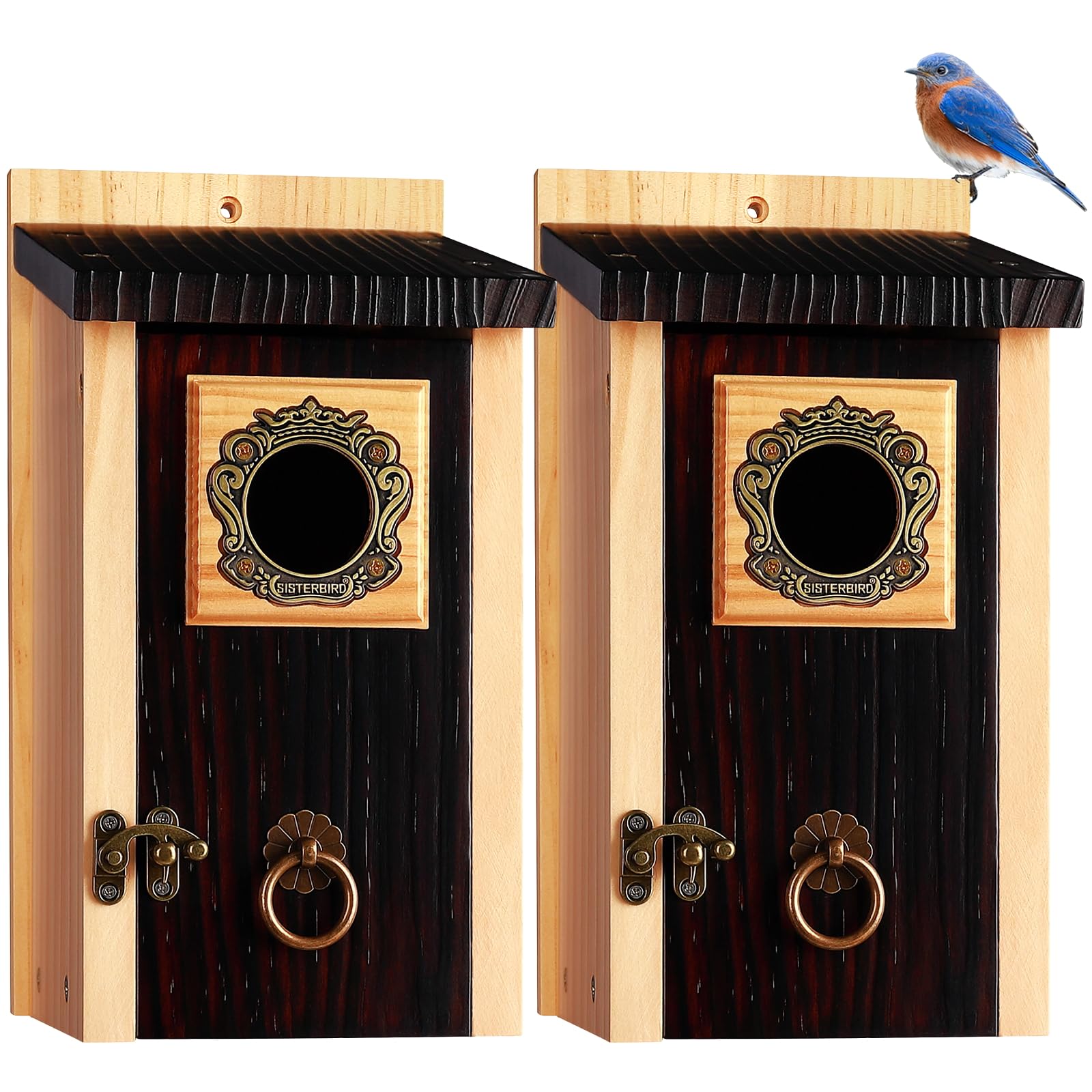 SISTERBIRD 2 Stück Bluebird Häuser für Draußen Vogelhaus Outdoor Geschenk