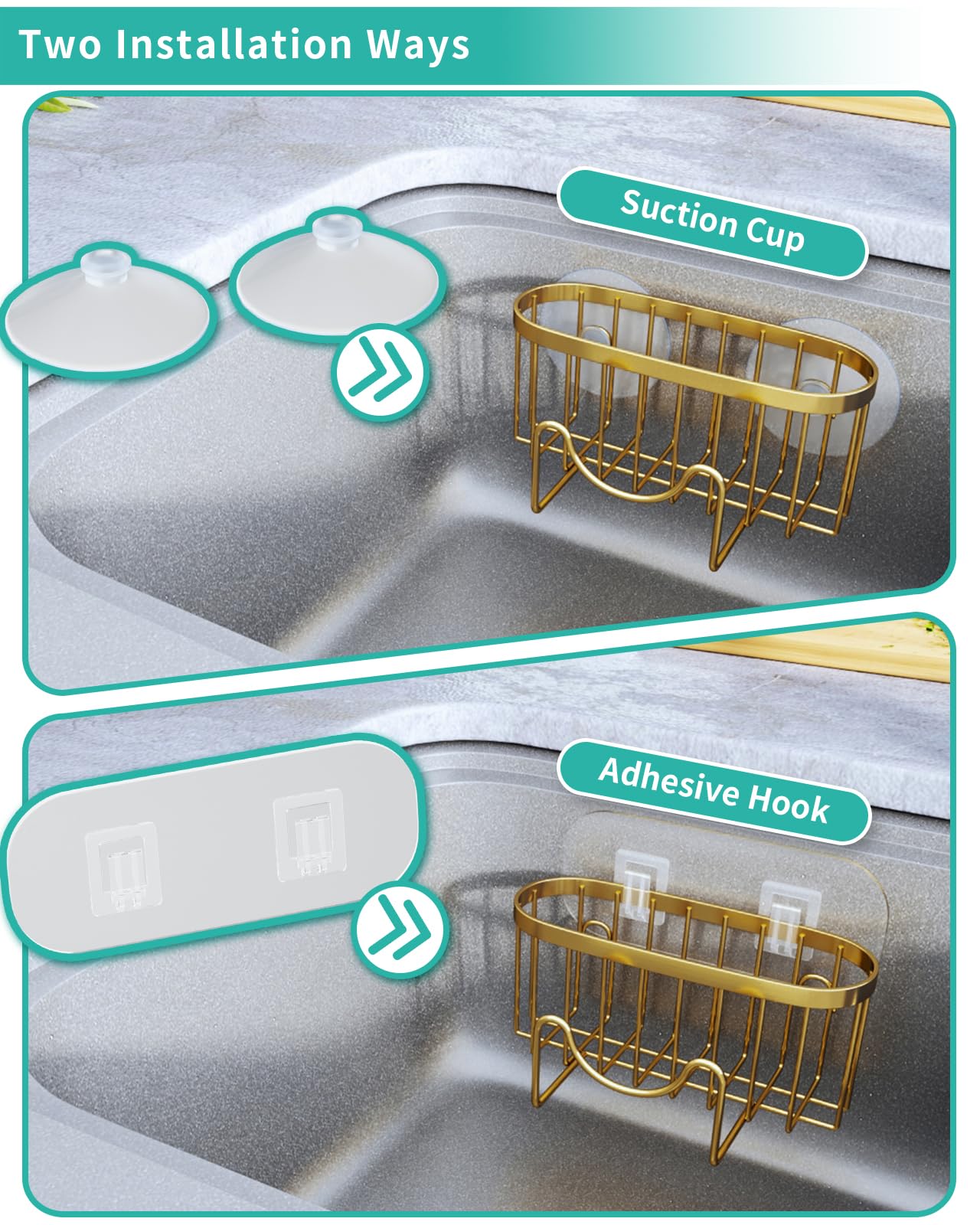 HapiRm Sink Caddy- M-Shaped Sponge Holder for Kitchen Sink Stainless Steel Sponge Holder no Drilling - Image 3