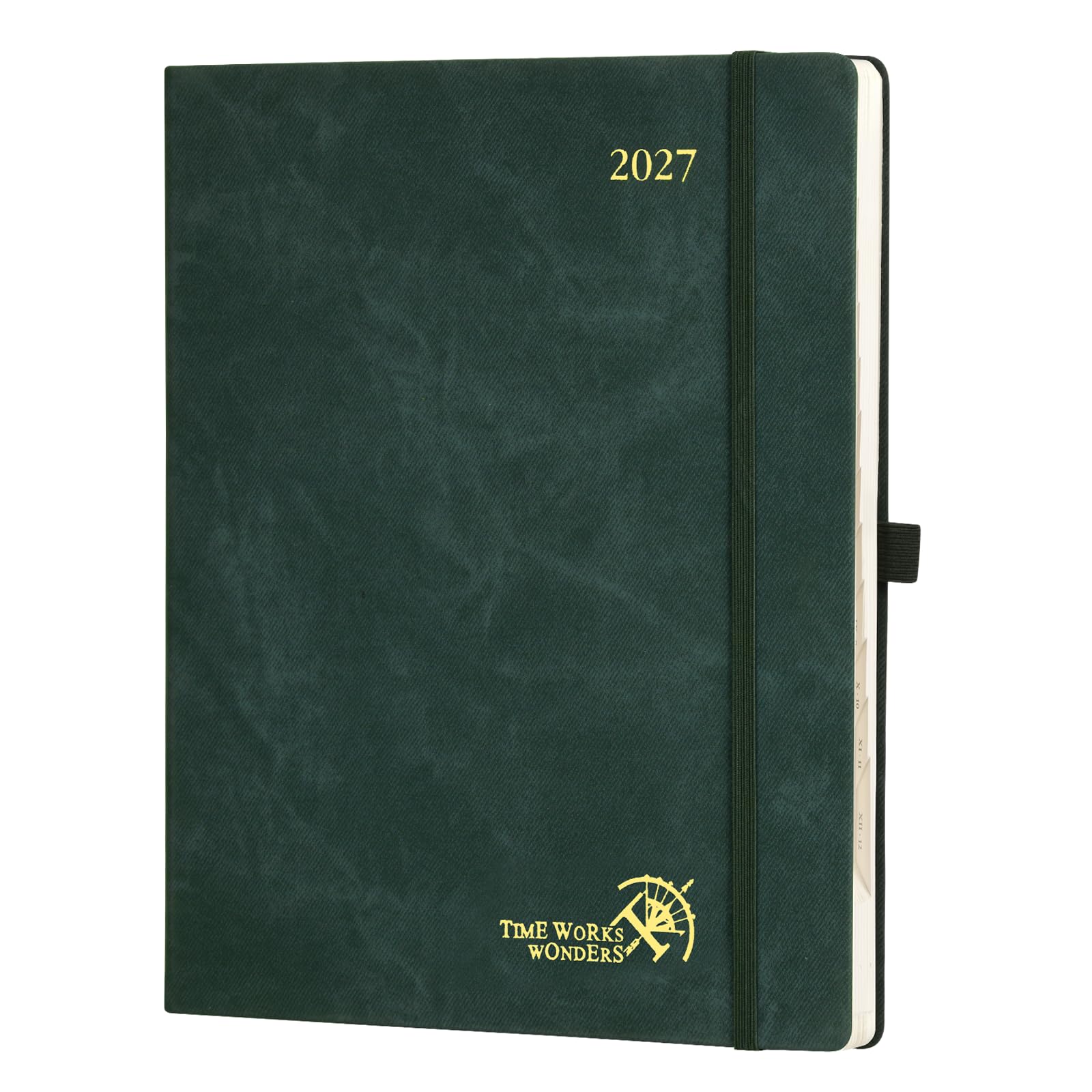 POPRUN Kalender 2027 Wochenplaner mit Notizen ca.A4(25,9 x 21,2cm) PU-Leder | Terminplaner,(Jan.2027-Dez.2027),Planer 1 Woche 1 Seite,gebundene Ausgabe,100 GSM Papier,Stiftschlaufe(Tiefgrün)
