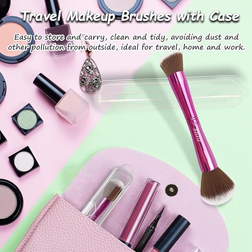 Miniatura 5 de Jilier Juego de brochas de maquillaje 4 en 1, brochas de maquillaje de viaje con estuche, brocha para base y rubor, cepillo para sombra de ojos,