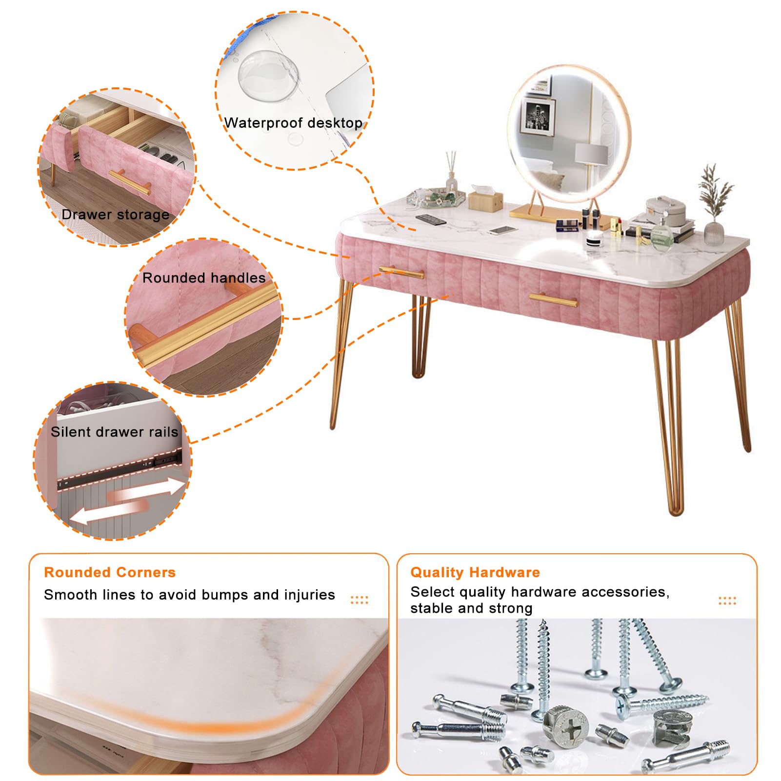 Tavolo da trucco a LED con ampio cassetto, 3 modalità di illuminazione, design elegante, perfetto per gli amanti della bellezza e degli amanti della decorazione della casa