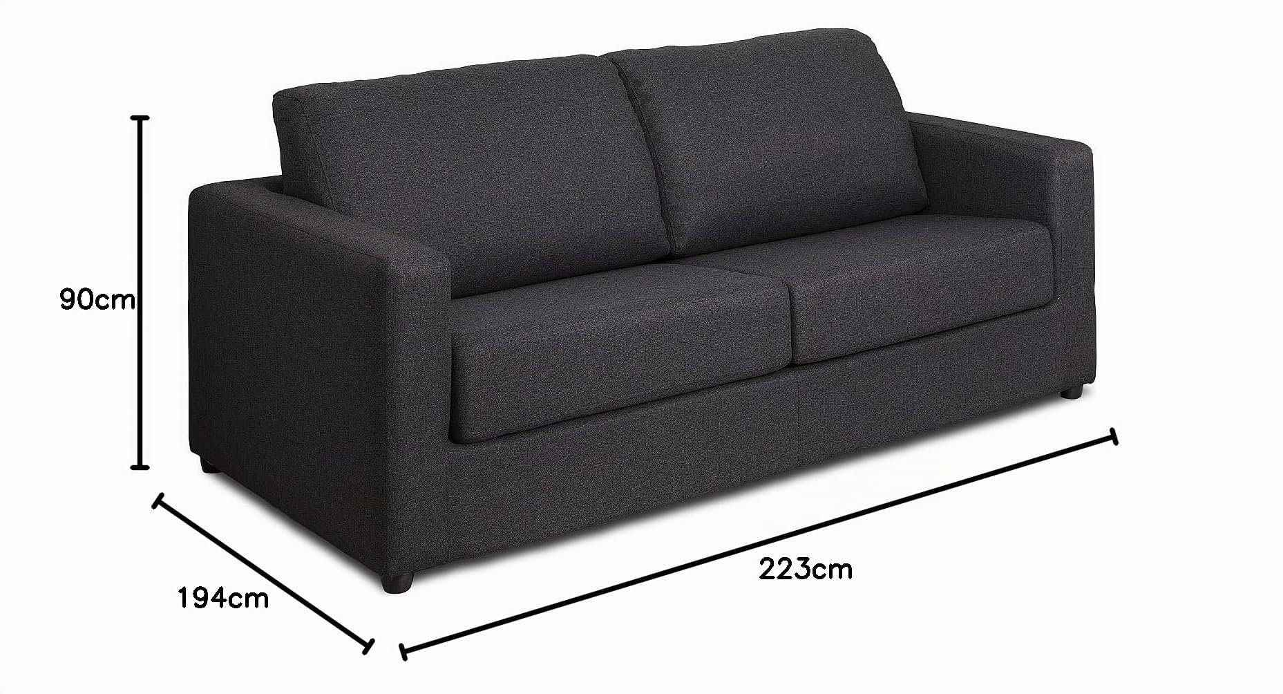 Vente-unique - Canapé 3 Places Convertible Express en Tissu Gris Anthracite - Couchage 140 cm - Matelas 14 cm DONETO