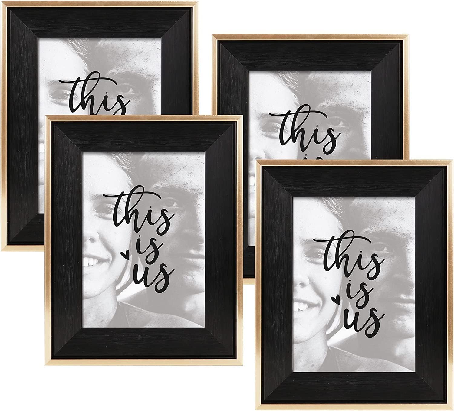 ArtbyHannah Picture Frames, Ornate Gold Frames with Real Glass for Tabletop Display and Wall Mount, Photo Frame for Wedding, Birthday, Mother's Day,Valentine's Day (4 Pack 5x7 inch)