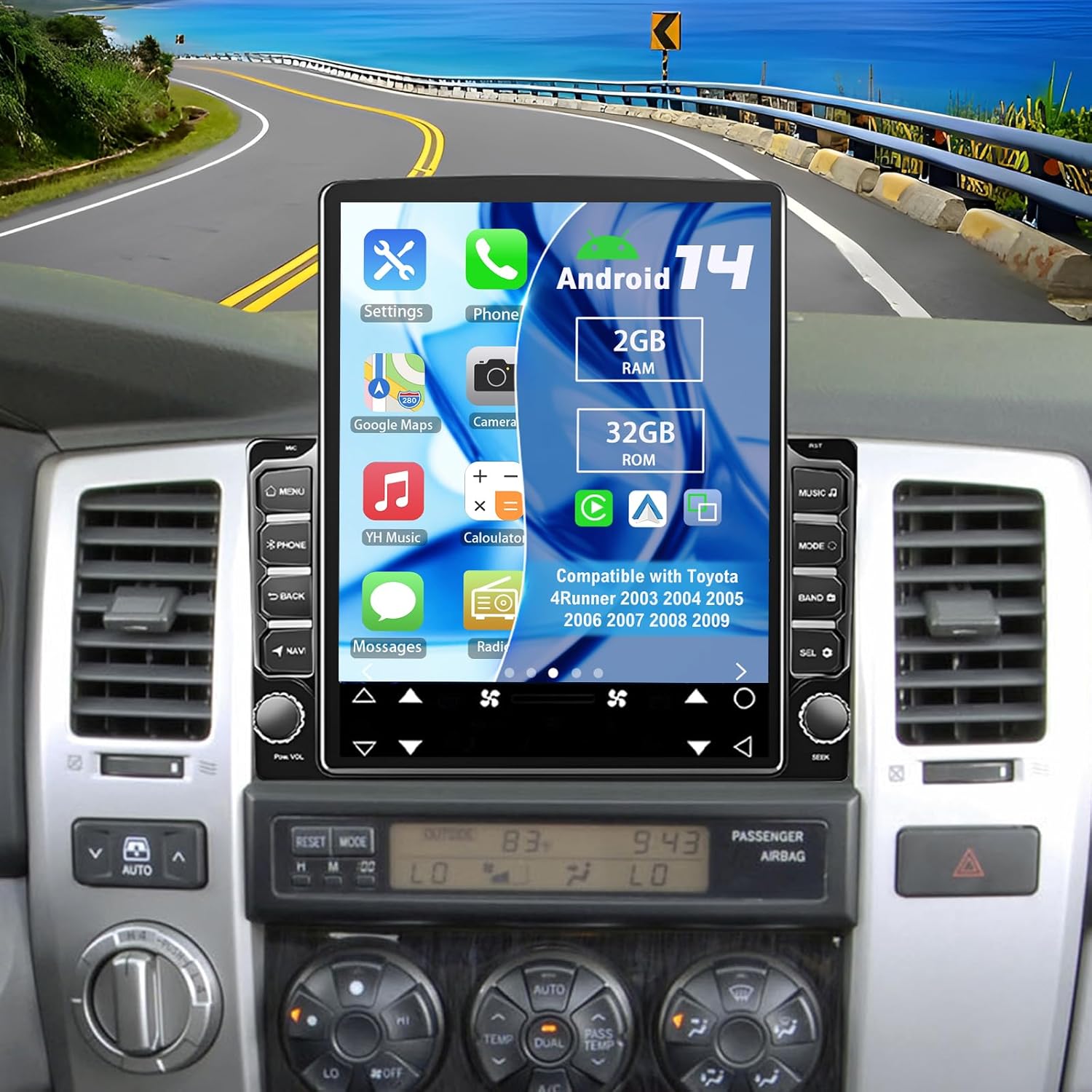 Android 14 Double Din Car Stereo Radio for Toyota 4Runner 2003-2009,9.7" Touchscreen Car Radio w/Wireless Carplay Android Auto GPS WiFi Bluetooth RDS DSP SWC Backup Camera