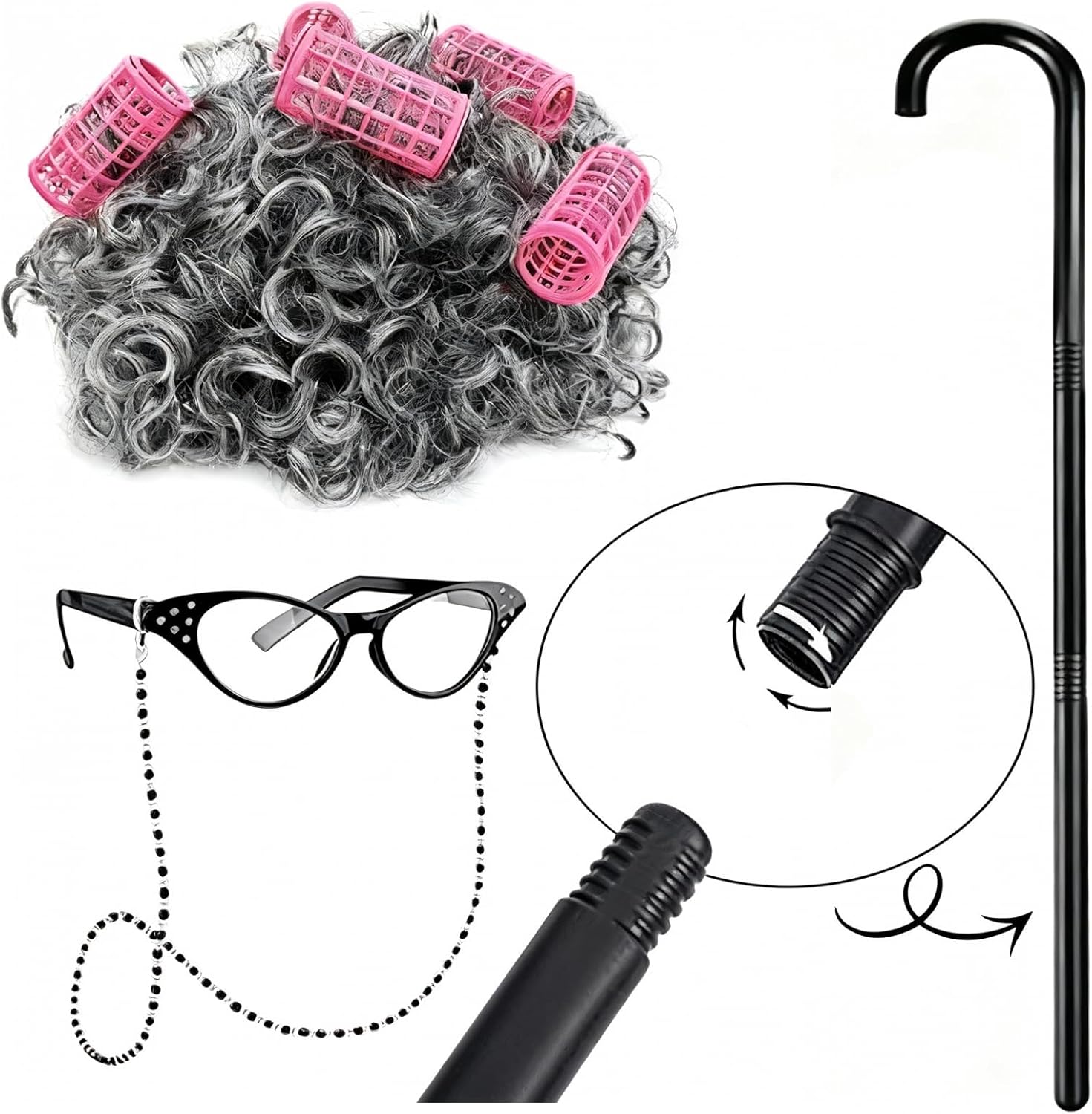 Gilrs 100th Day of School Costume Old Lady Costume Kids Grandma Dress up Accessories - Image 3