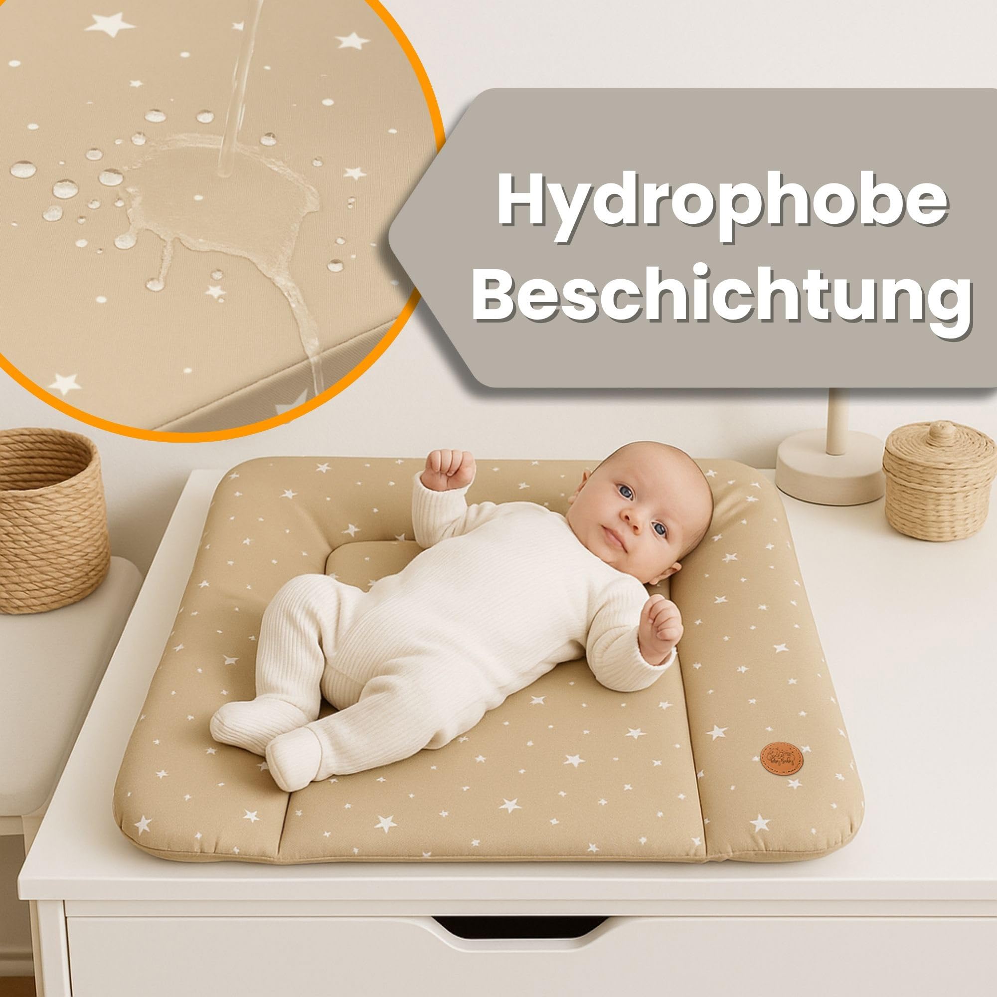 Fasciatoio neonato 75x72 cm - materassino portatile universale lavabile e impermeabile su cassettiera lavatrice e tavolo cuscino da viaggio tappetino materasso Beige con stelle bianche
