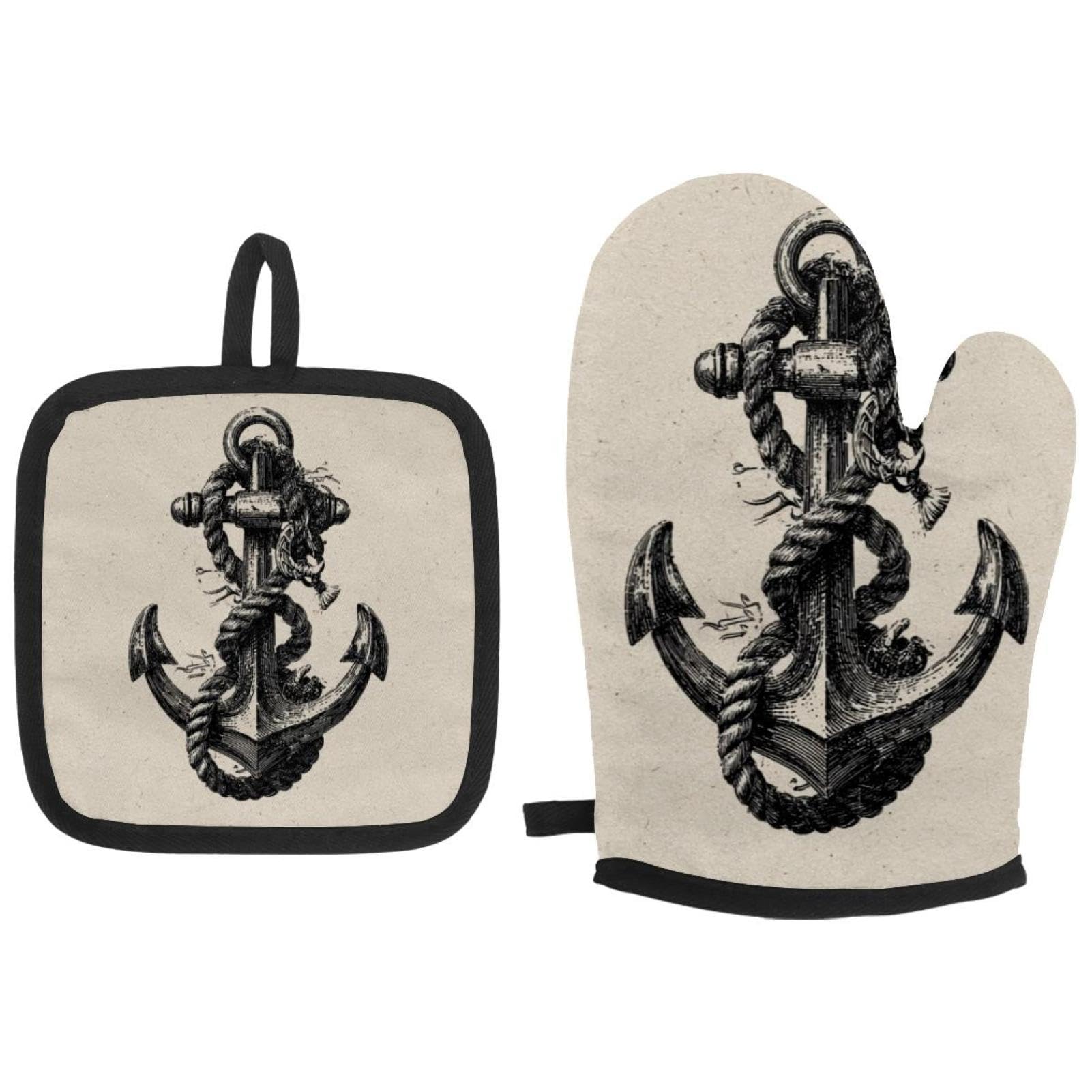 Évitez les brûlures avec le lot de 3 maniques de cuisine Nautical Anchor antidérapantes