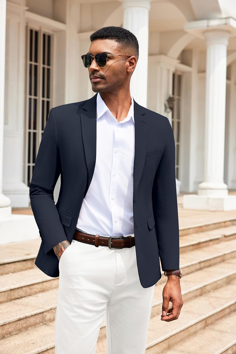 COOFANDY Men's Herringbone Blazer Slim Fit Cotton Sport Coats Two Buttons Casual Suit Jacket - Image 2