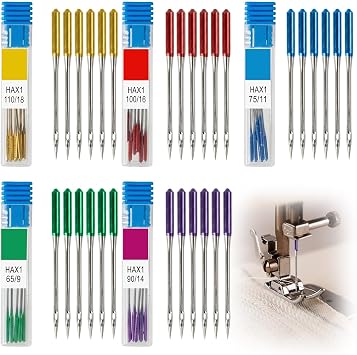 30 Pcs Sewing Machine Needles, Universal Regular Point Needles for Sewing, 5 Color-Coded Sizes 65/9 75/11 90/14 100/16 110/18, Compatible with Singer, Brother & Most Machines