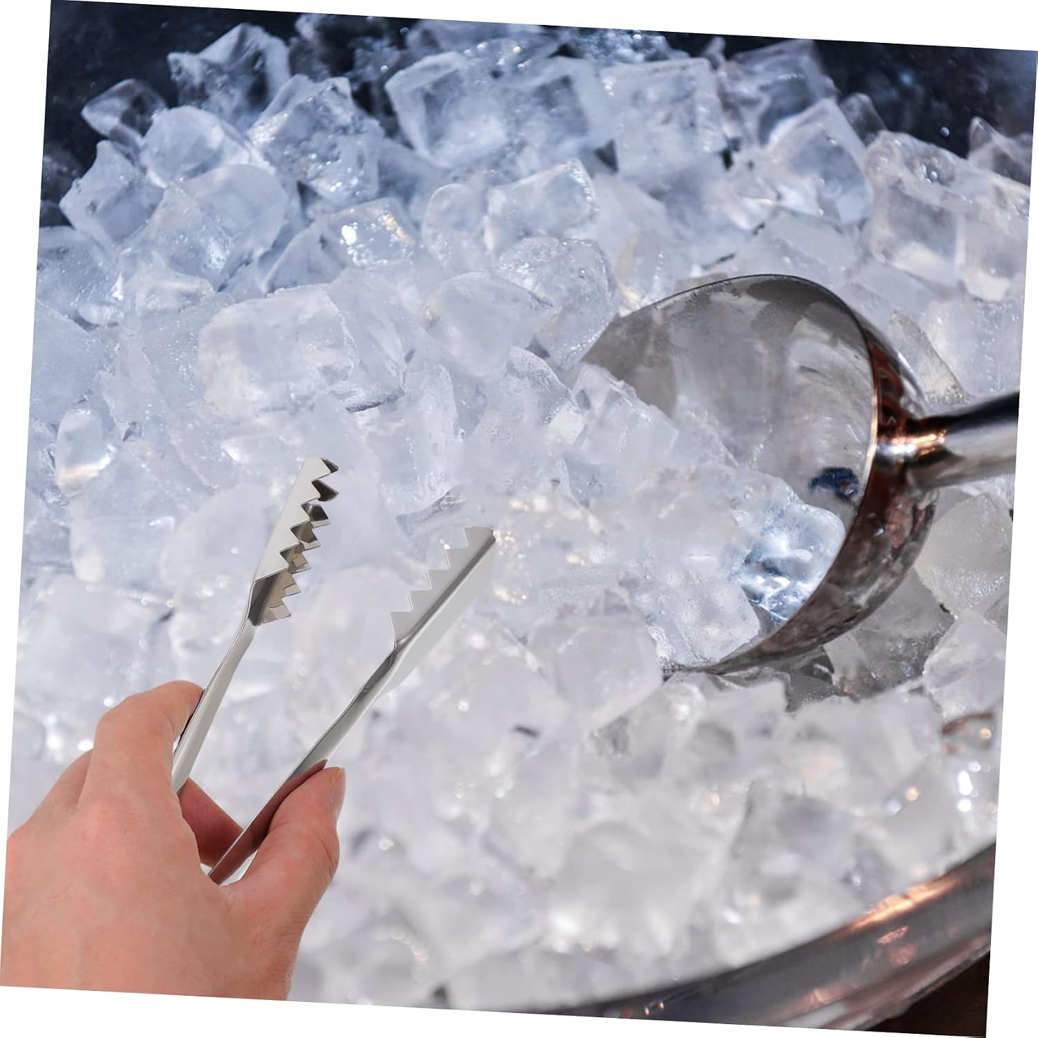 IMIKEYA 2 Pcs Stainless Steel Ice Tongs Serrated Edges Portable Food Clips for Household Use for Serving Ice Cubes and Fruits